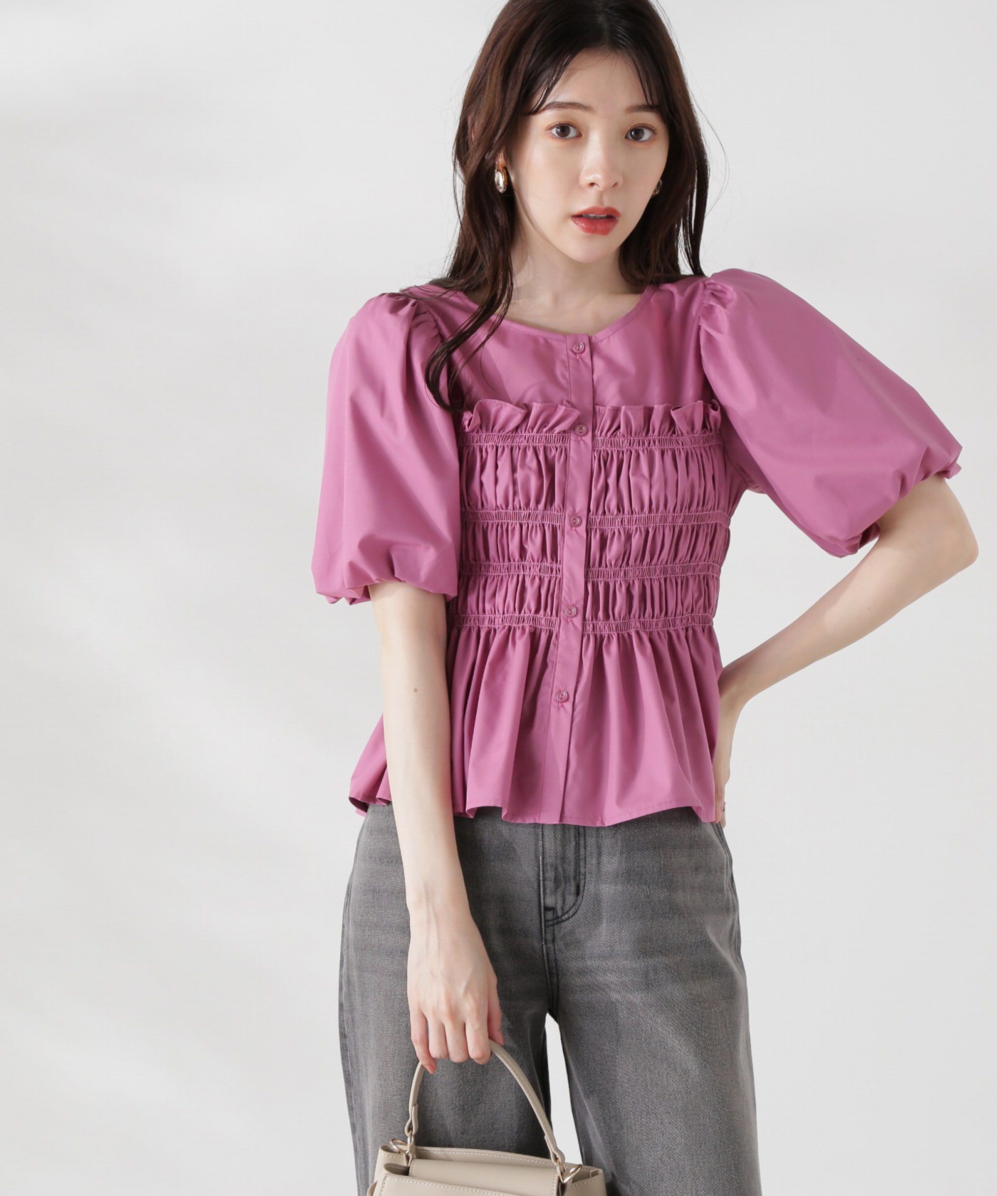 PROPORTION BODY DRESSING「ギャザーペプラムブラウス」|シャツ・ブラウス|ピンク