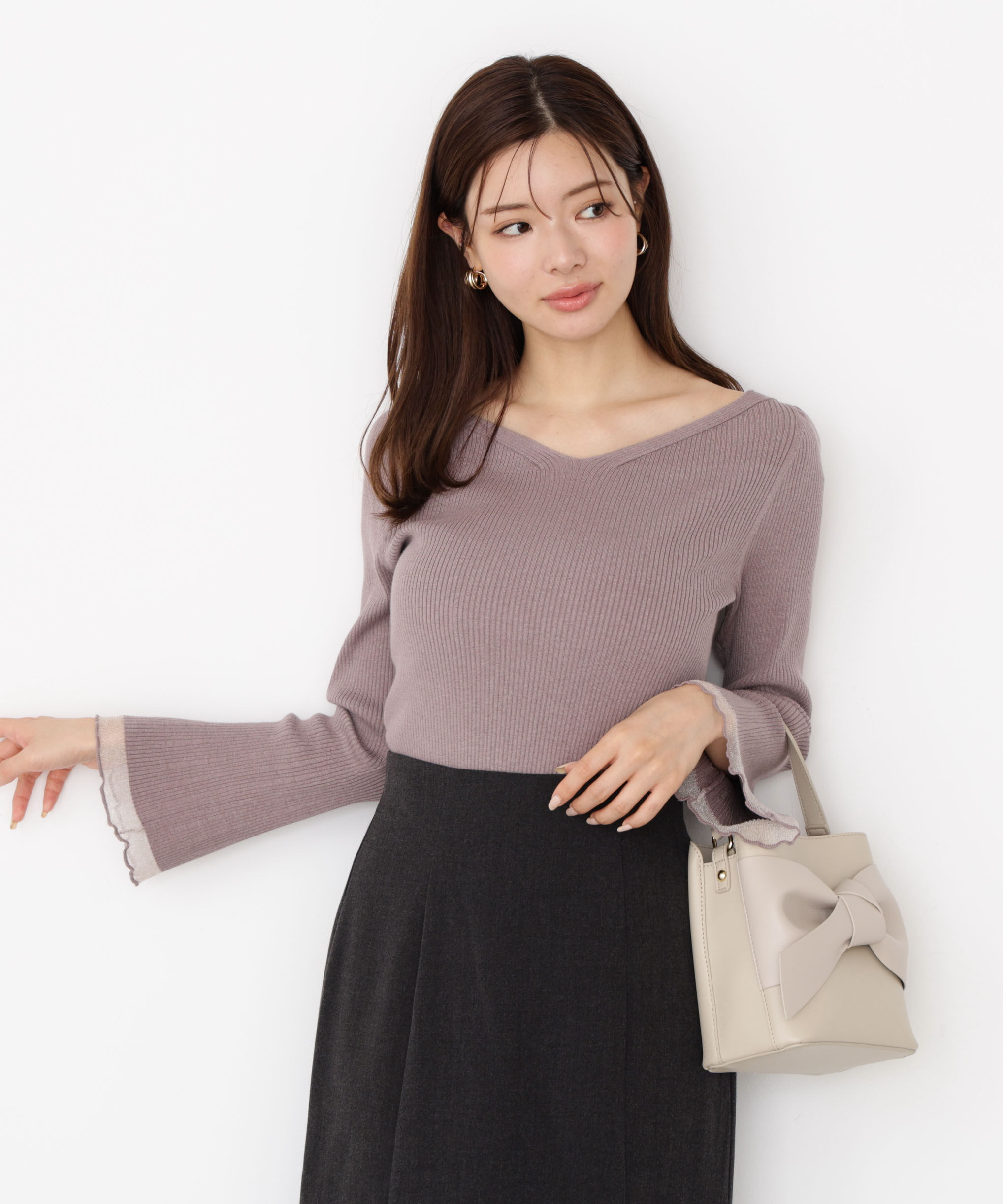 PROPORTION BODY DRESSING「＜ハンドウォッシャブル＞ハートネック部分シアースリーブニット 25AW」|ニット・セーター|