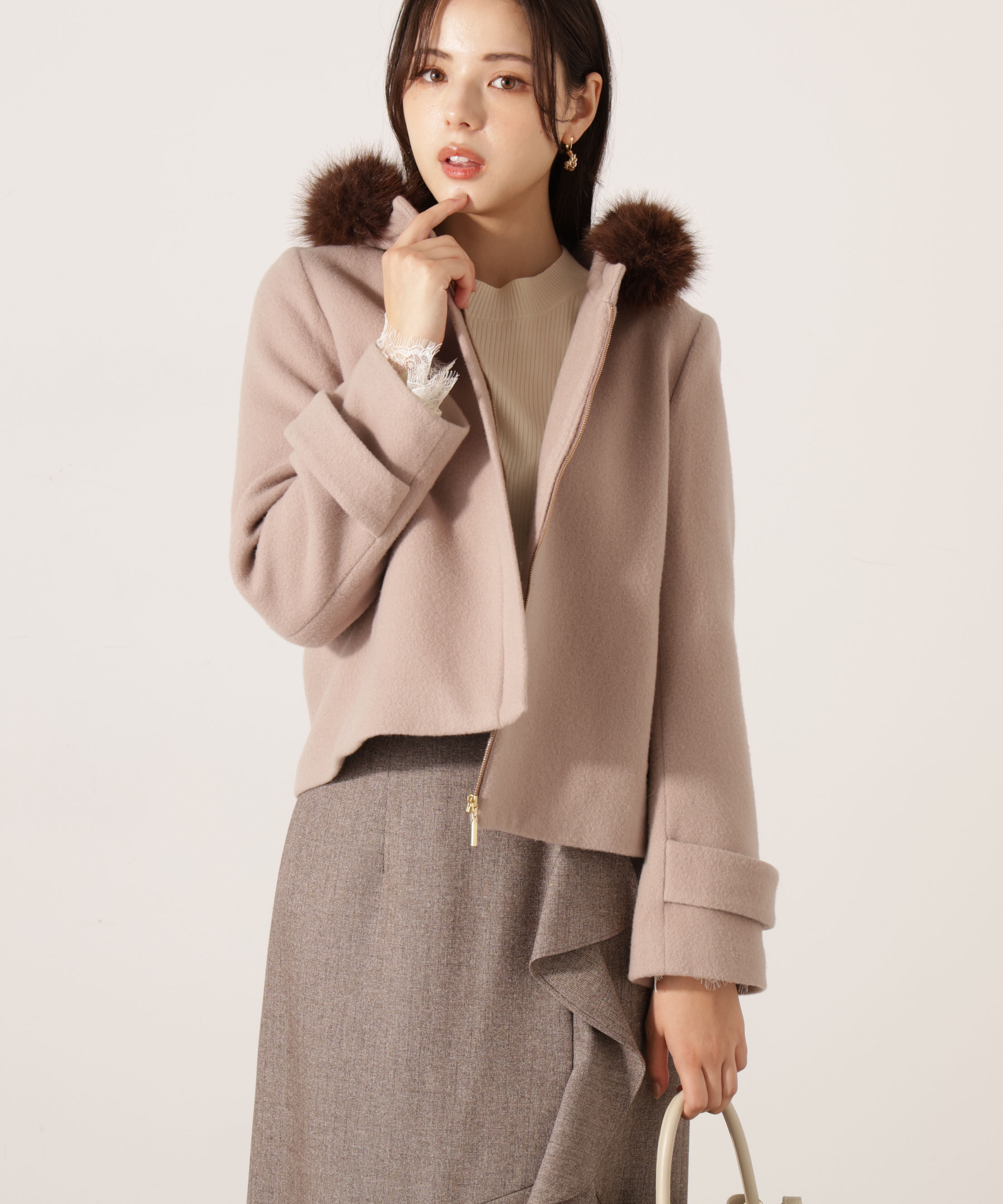 PROPORTION BODY DRESSING「モッサフードフェイクファーショートコート 25AW」|ブルゾン・スタジャン|