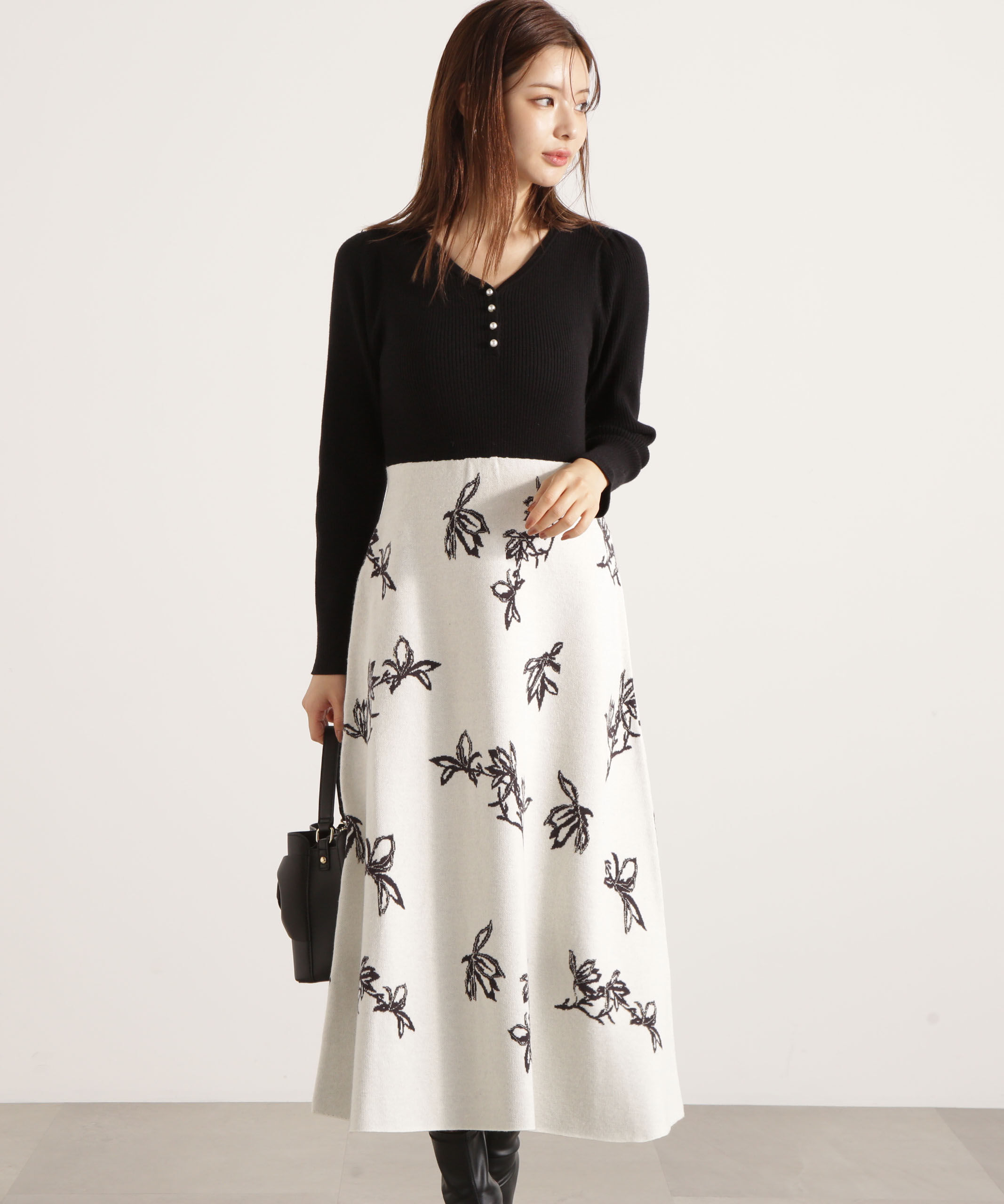 PROPORTION BODY DRESSING「花柄ジャガードニットワンピース 25AW」|ワンピース|