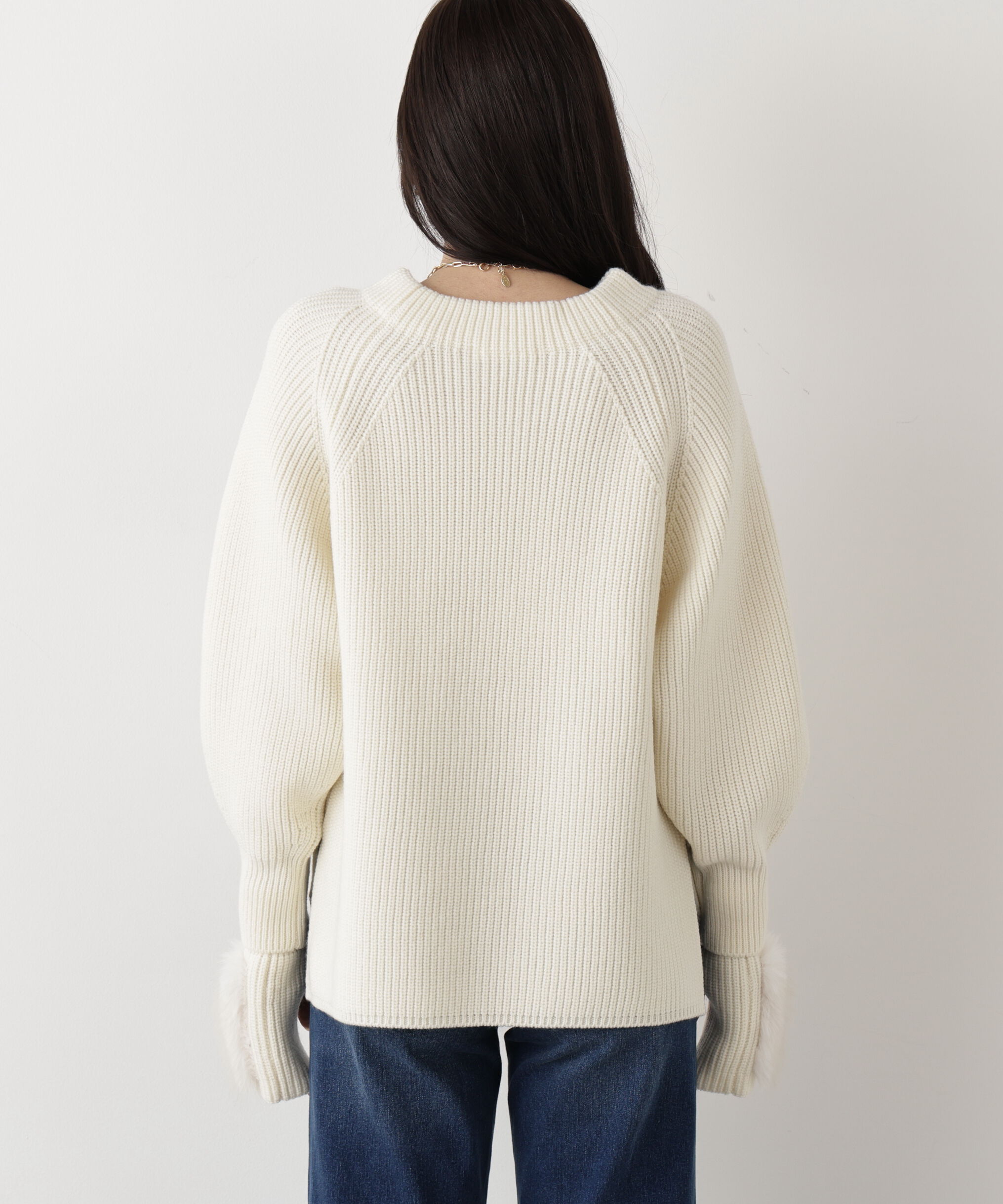  「◆ファーグローブ付き畦ニットプルオーバー」|ニット・セーター|