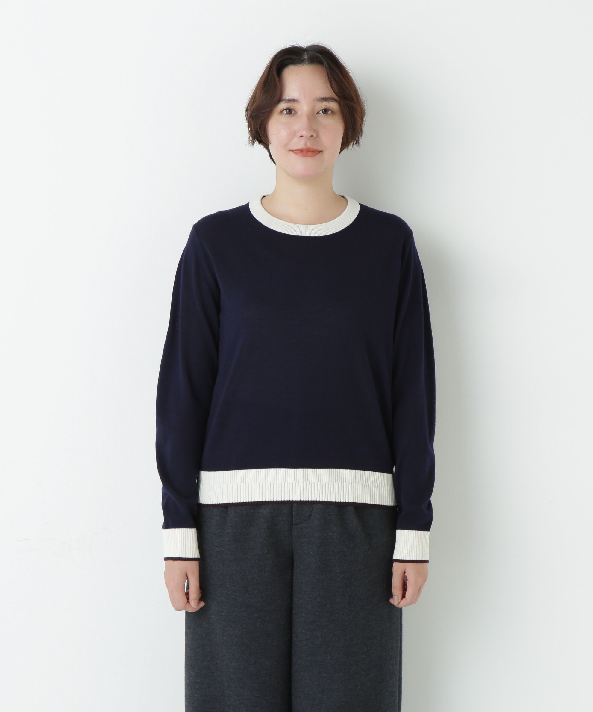  「梳毛ライン入りニットプルオーバー」|ニット・セーター|