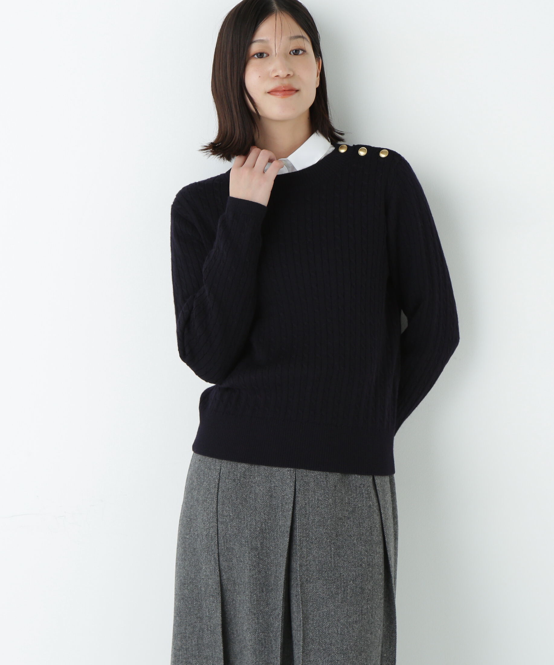  「ミニケーブル釦プルオーバー」|ニット・セーター|