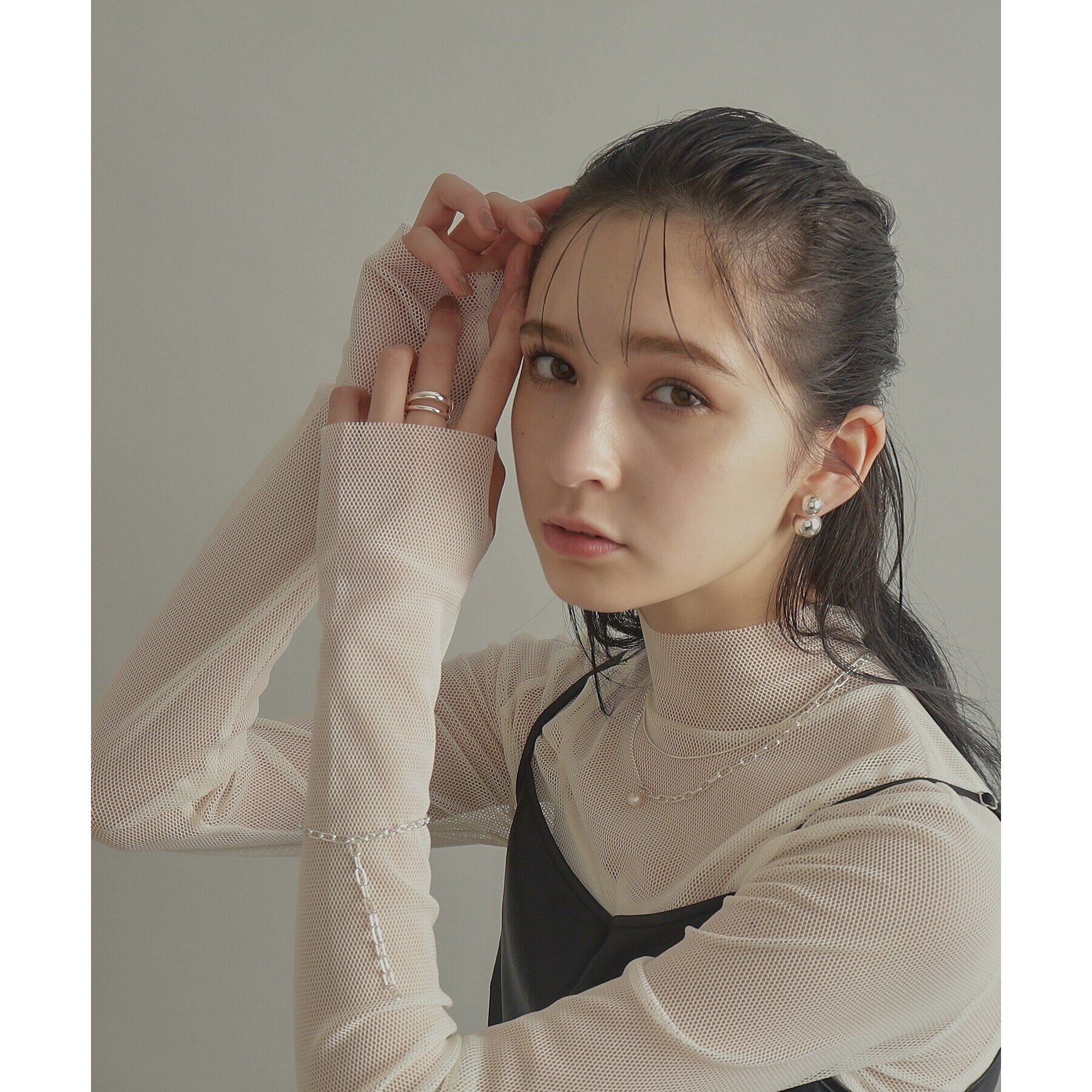 COCOSHNIK ONKITSCH「シルバー ミックスチェーン ケーブル・カーブ パールネックレス」|ネックレス|