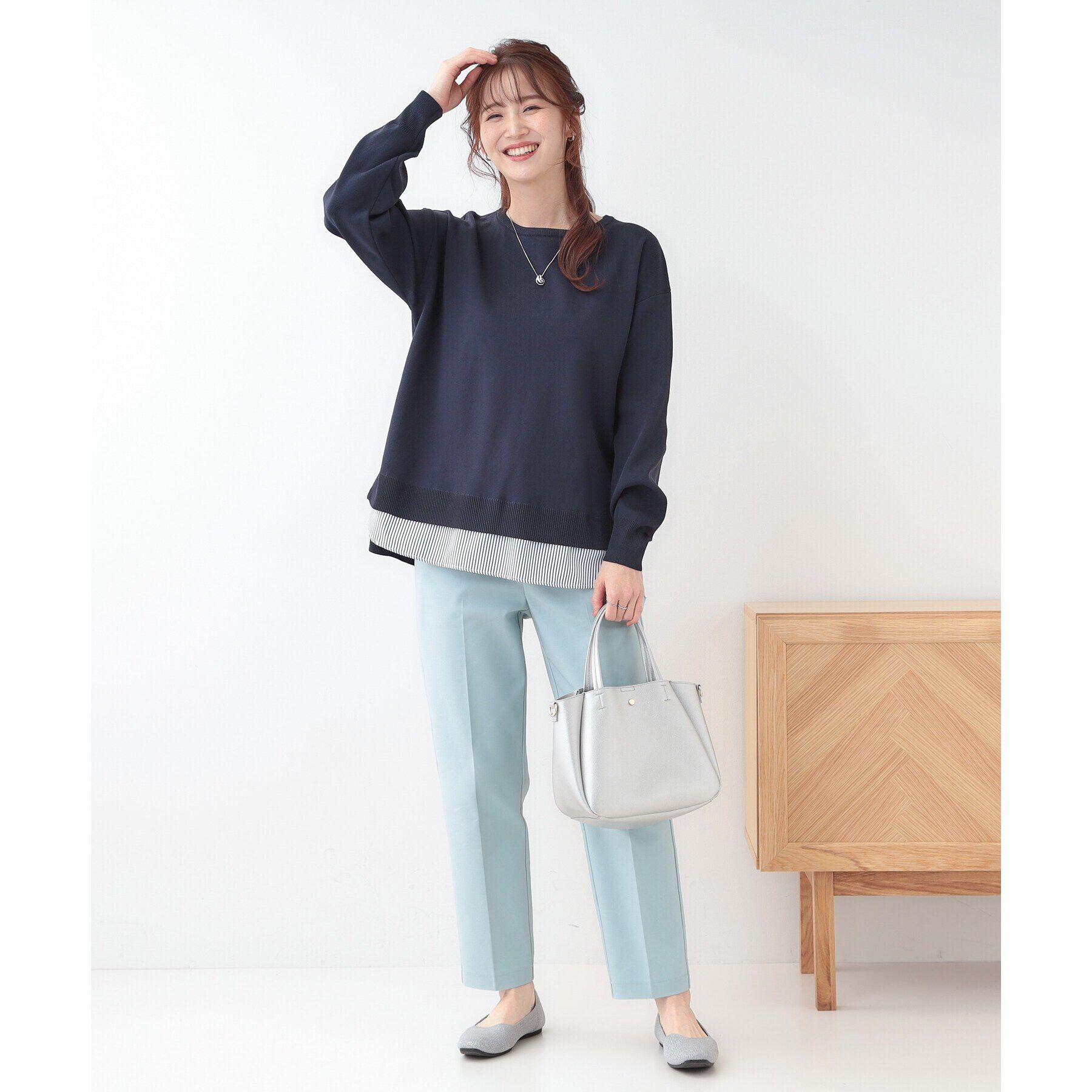 SHOO･LA･RUE「【洗える】一枚で簡単こなれ見え スポンディッシュ 裾レイヤード風ニット」|ニット・セーター|