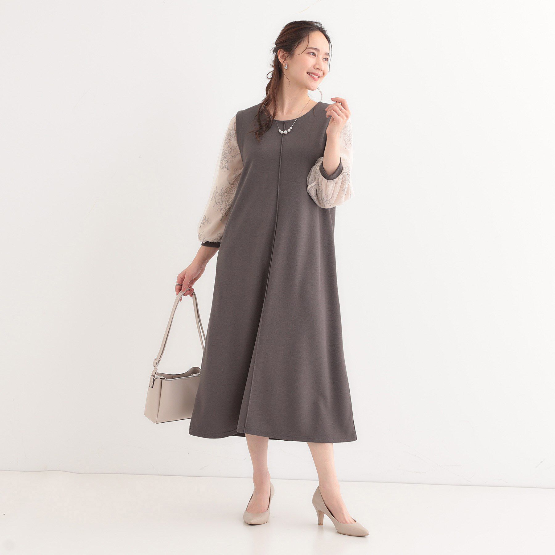 SHOO･LA･RUE「1枚で上品に決まる お袖レース切り替え7分袖ワンピース」|ワンピース|