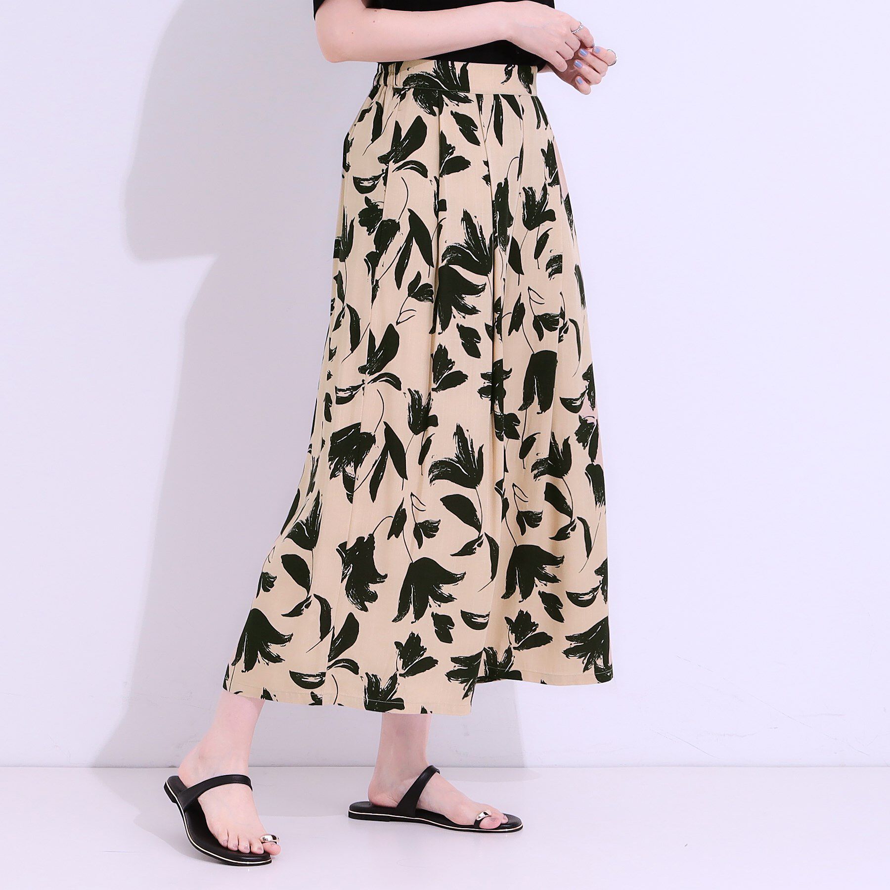 SHOO･LA･RUE「【S-LL/ひんやり】いつものコーデを華やかに 柄アソート 麻調ガウチョパンツ」|その他|