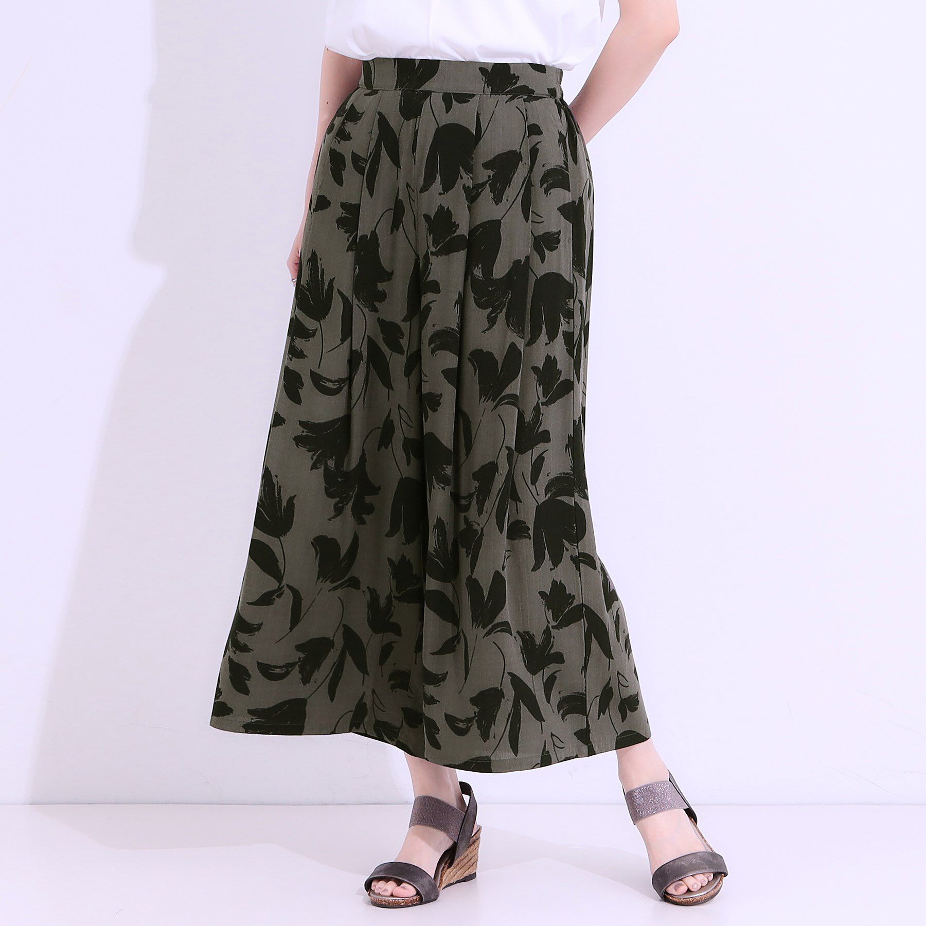 SHOO･LA･RUE「【S-LL/ひんやり】いつものコーデを華やかに 柄アソート 麻調ガウチョパンツ」|その他|