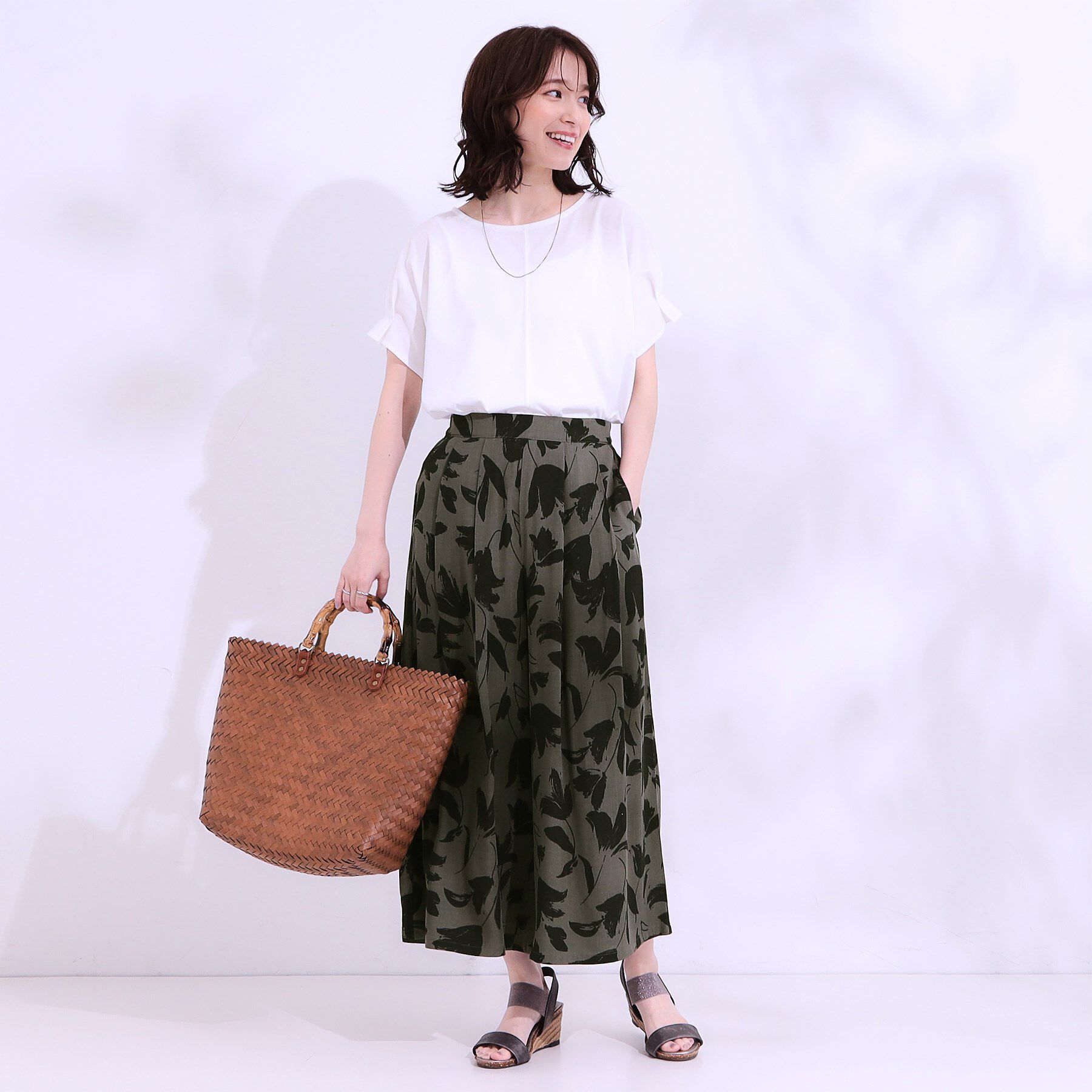 SHOO･LA･RUE「【S-LL/ひんやり】いつものコーデを華やかに 柄アソート 麻調ガウチョパンツ」|その他|