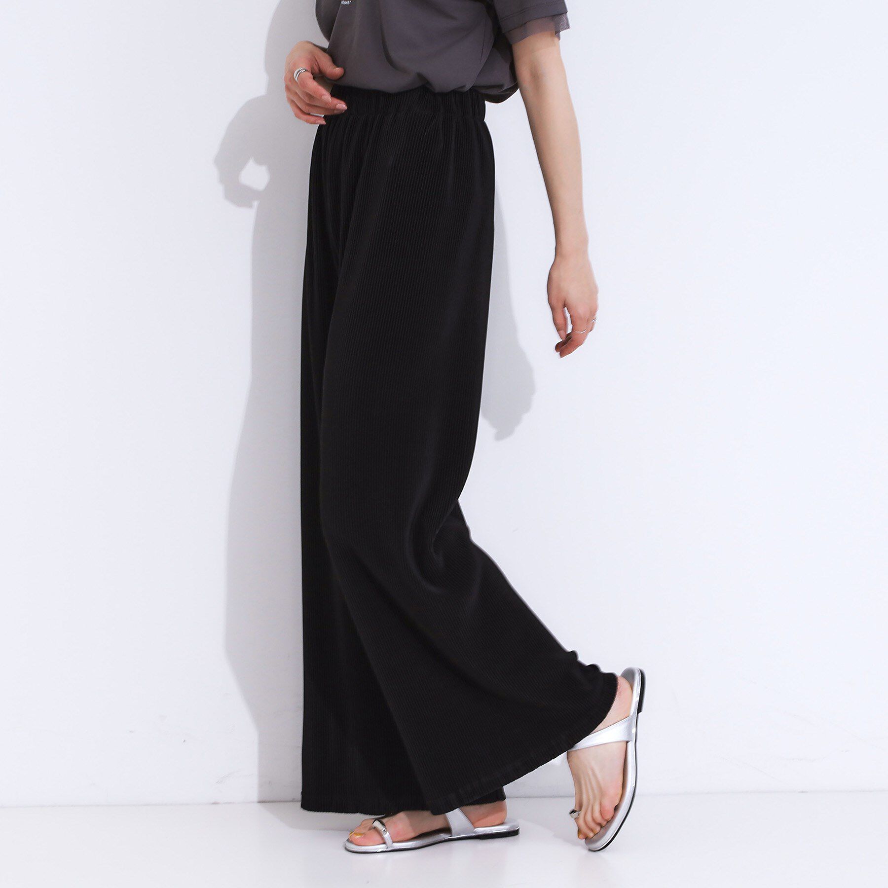 SHOO･LA･RUE「【S-LL】さらさら楽ちん プリーツ ワイドパンツ」|その他|