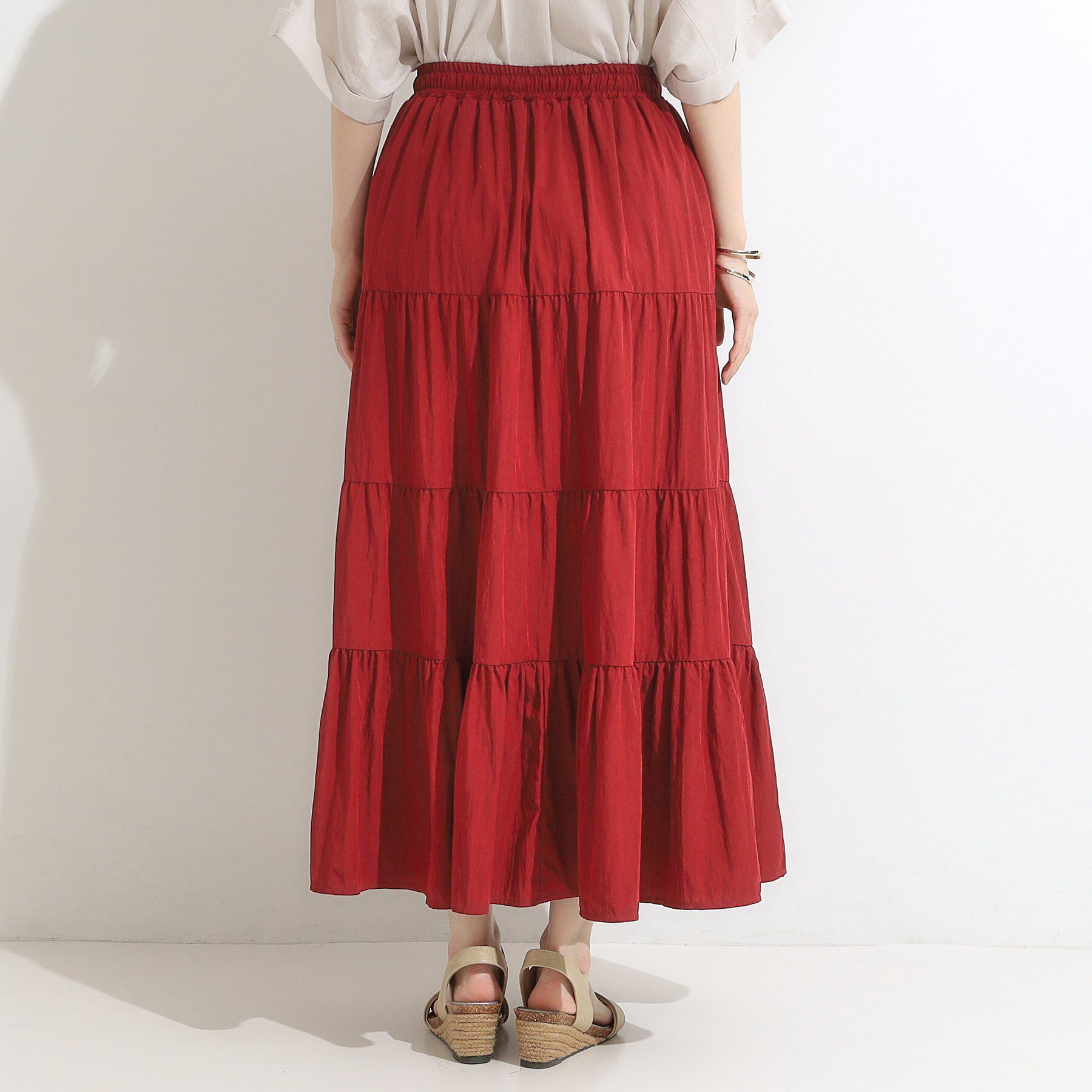 SHOO･LA･RUE「【洗える/S-LL】微光沢で華やかなティアードスカート」|スカート|