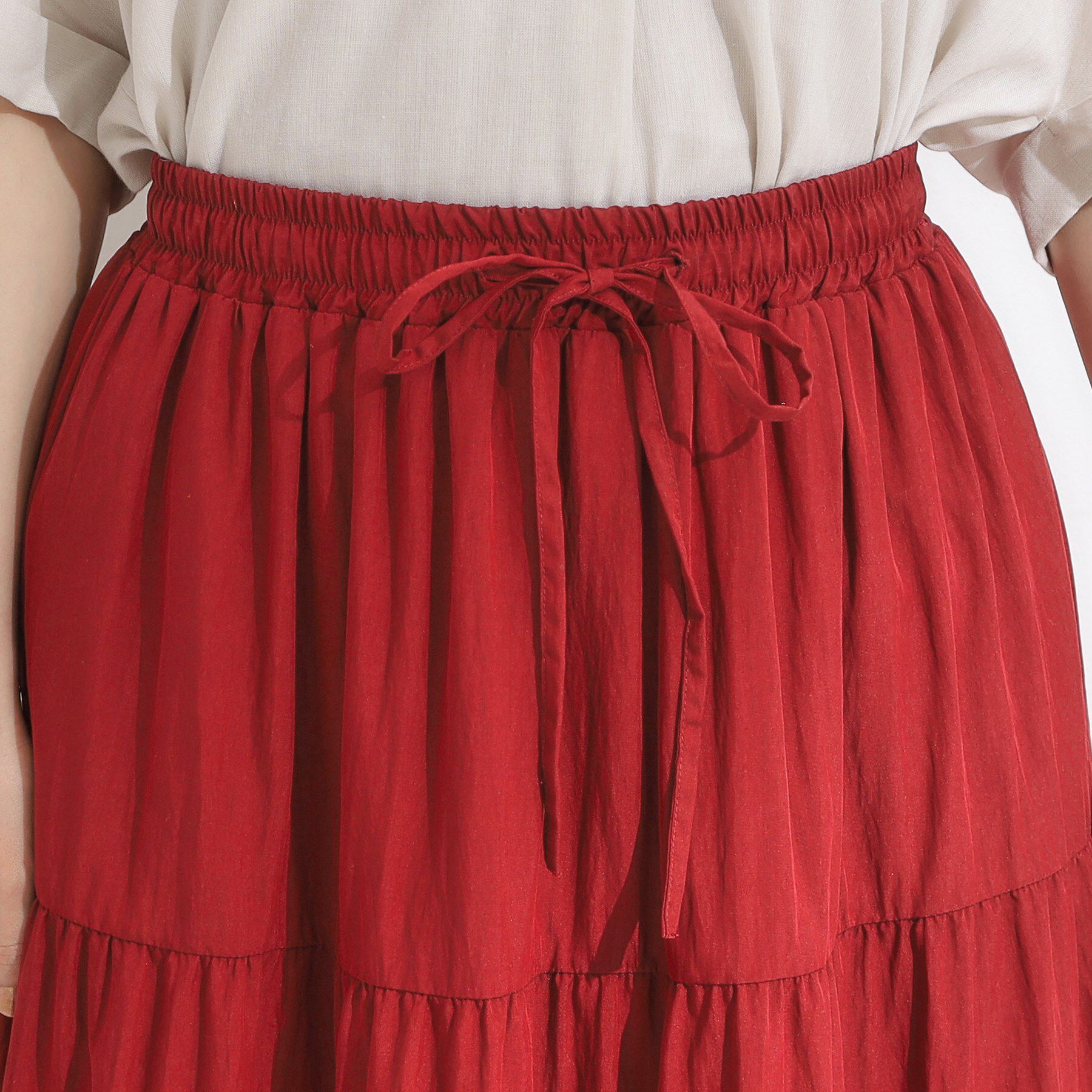 SHOO･LA･RUE「【洗える/S-LL】微光沢で華やかなティアードスカート」|スカート|