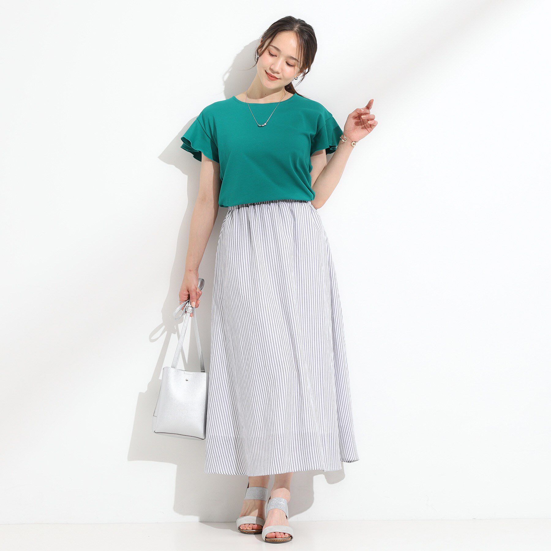 SHOO･LA･RUE「【汗ジミ防止/ひんやり/UV】フリルスリーブTシャツ」|Tシャツ・カットソー|