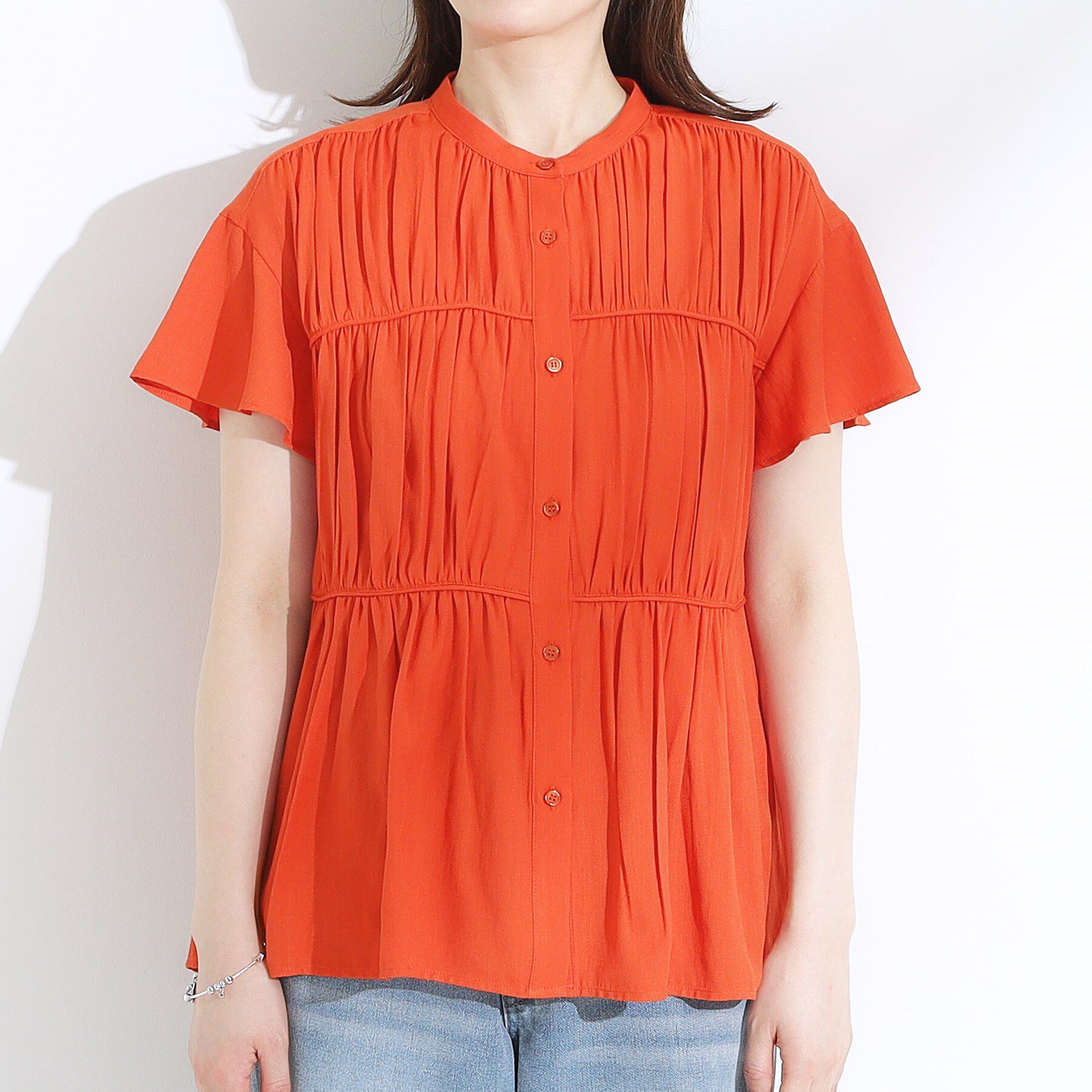 SHOO･LA･RUE「【洗える/S-LL】一枚で着映え ティアード風 ギャザーブラウス」|シャツ・ブラウス|