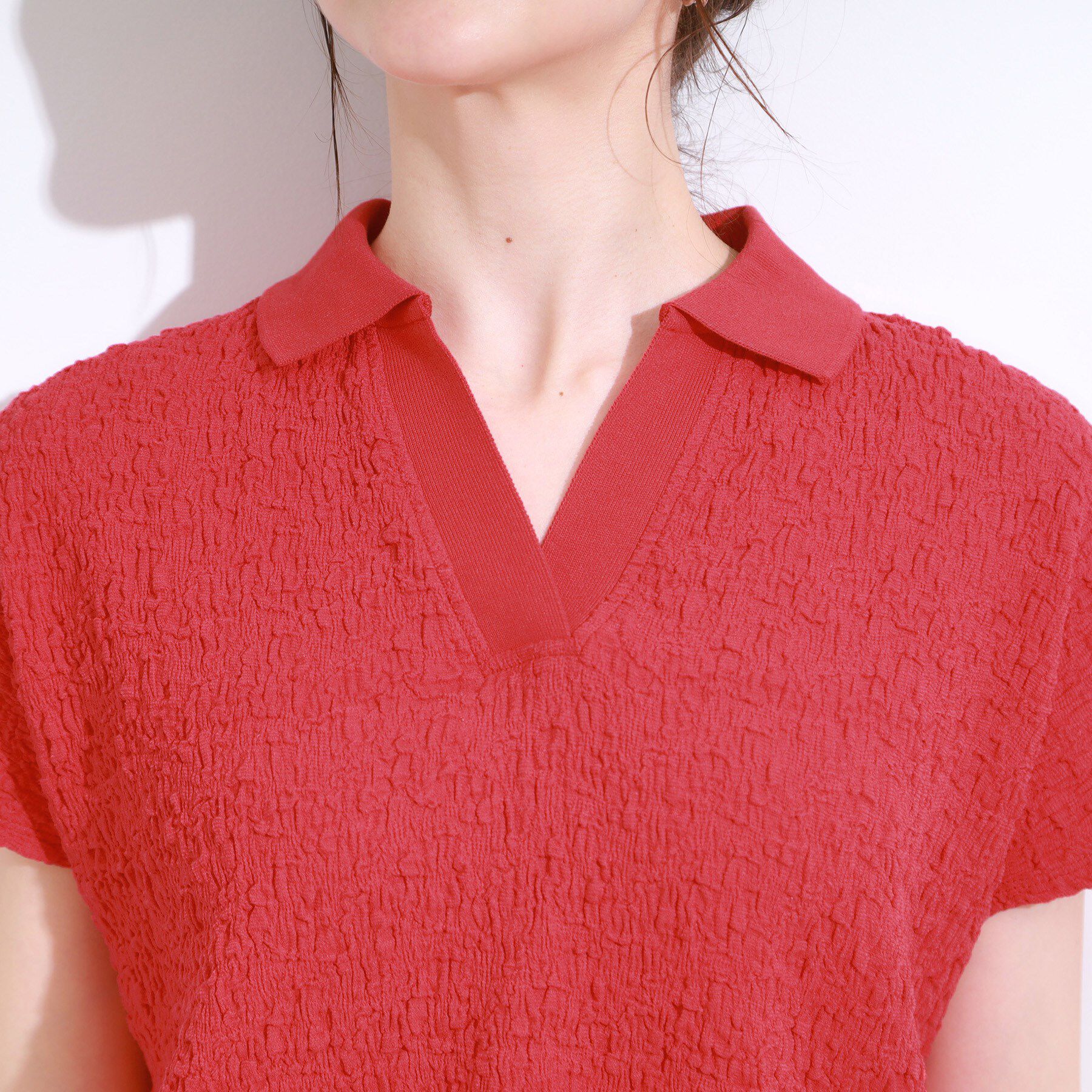 SHOO･LA･RUE「【S-LL】一枚で着映え フレンチスリーブ ポロスキッパートップス」|Tシャツ・カットソー|