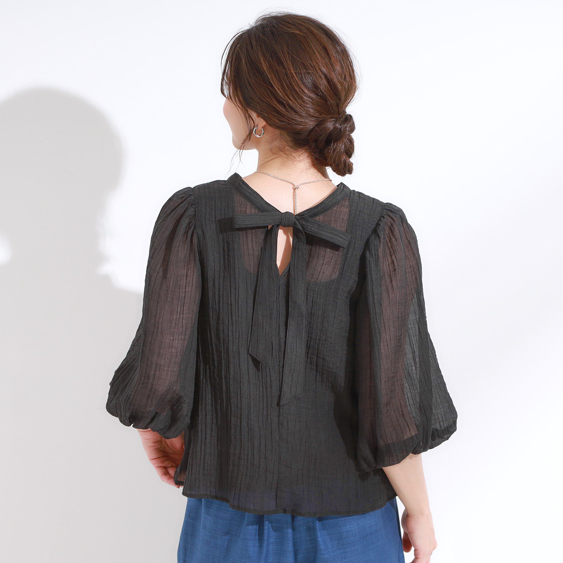 SHOO･LA･RUE「【S-LL/前後2WAY】バルーンスリーブが華やか こなれ見えシアーブラウス」|シャツ・ブラウス|