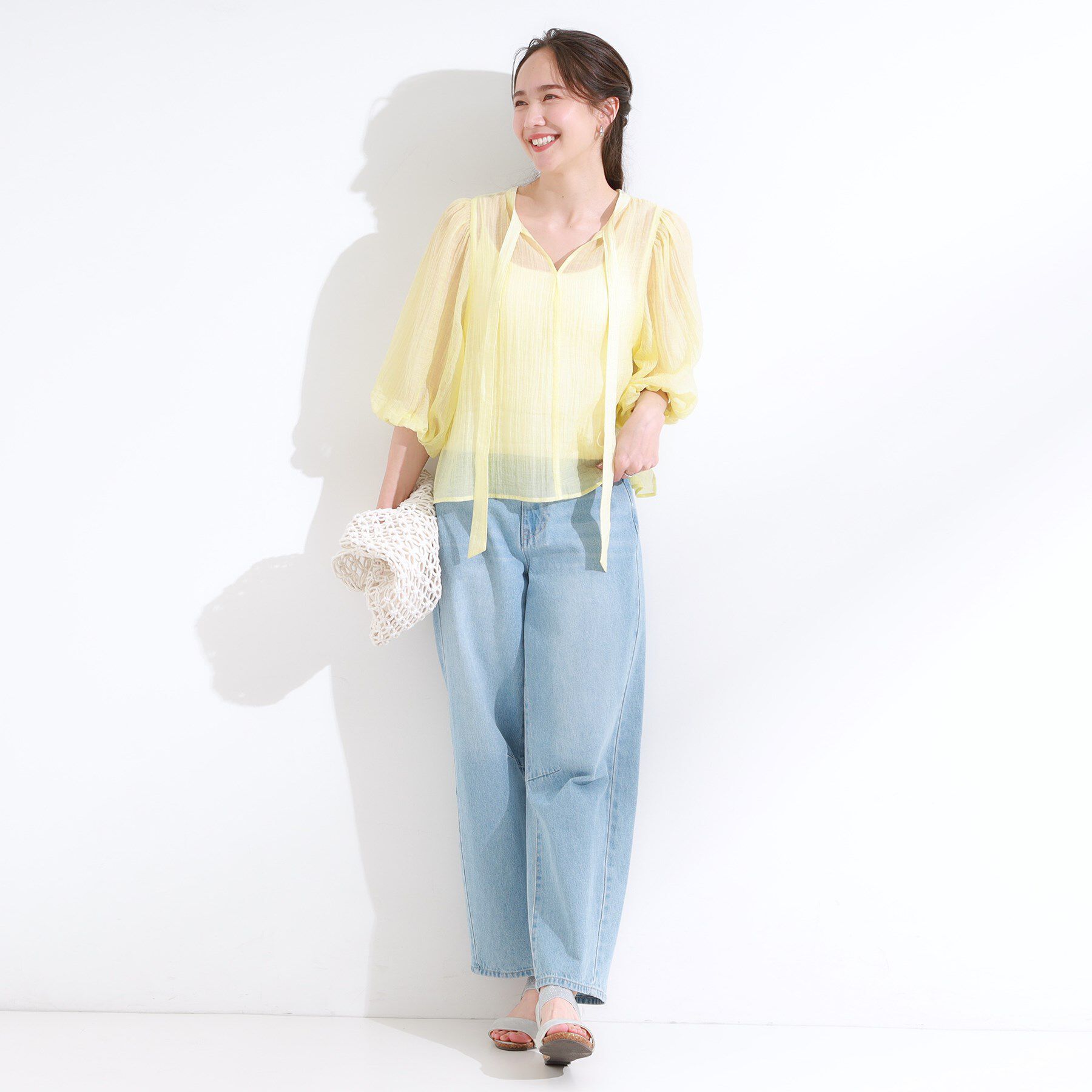 SHOO･LA･RUE「【S-LL/前後2WAY】バルーンスリーブが華やか こなれ見えシアーブラウス」|シャツ・ブラウス|