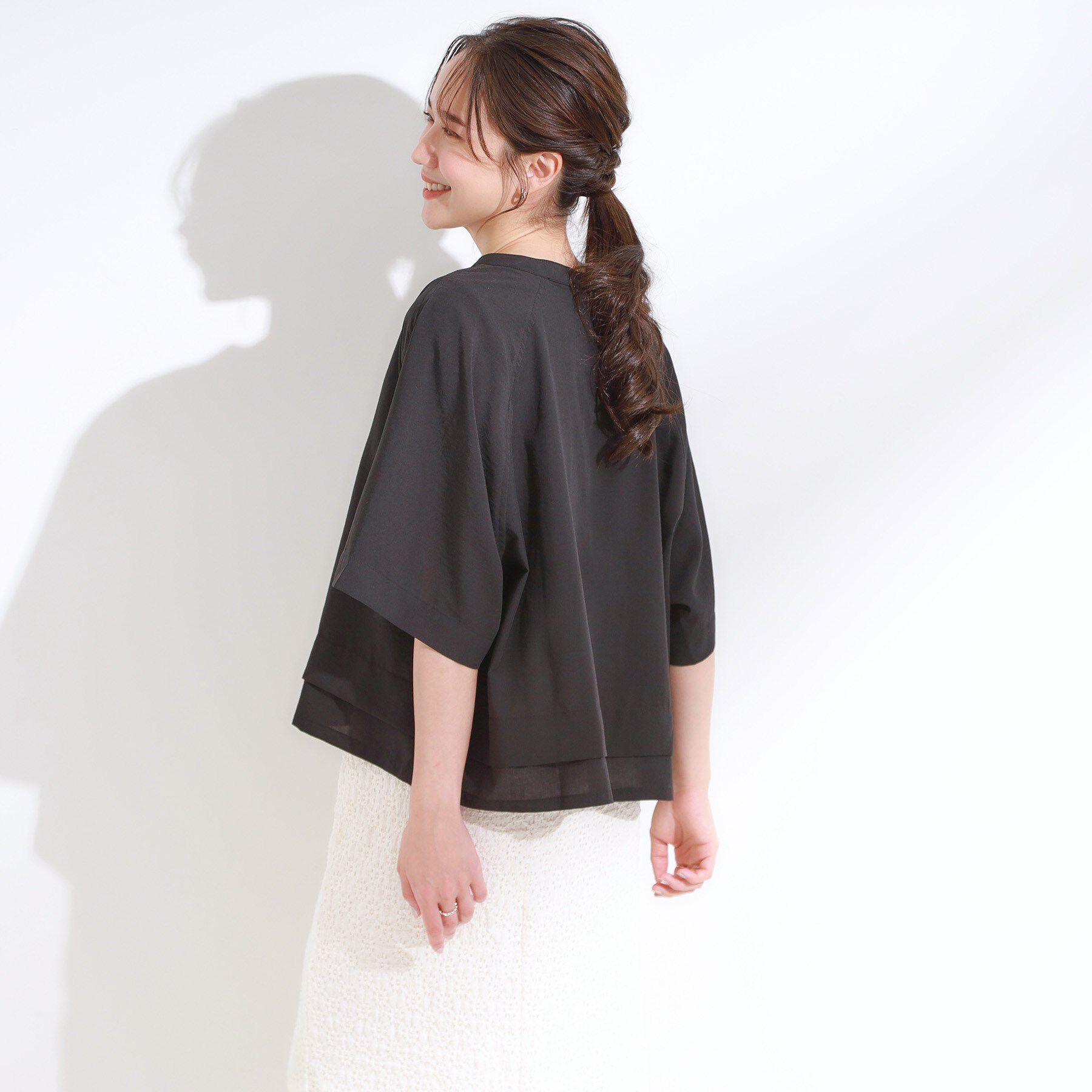 SHOO･LA･RUE「【洗濯後しわになりにくい/UV/吸水速乾】大人きれいな バンドカラーシャツ」|シャツ・ブラウス|