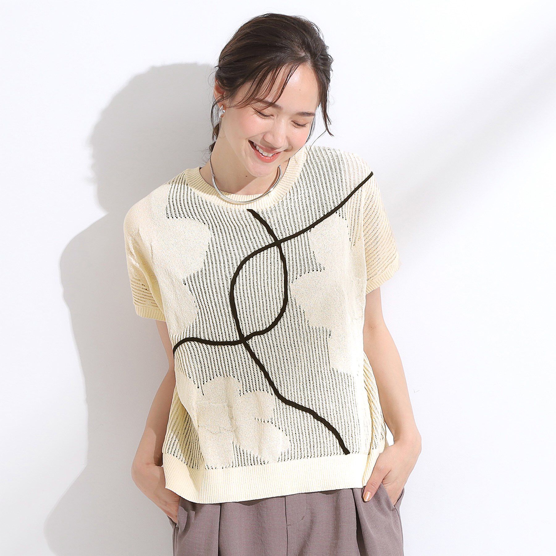 SHOO･LA･RUE「【S-LL】にょろにょろ刺繍 透かし編みニット」|ニット・セーター|