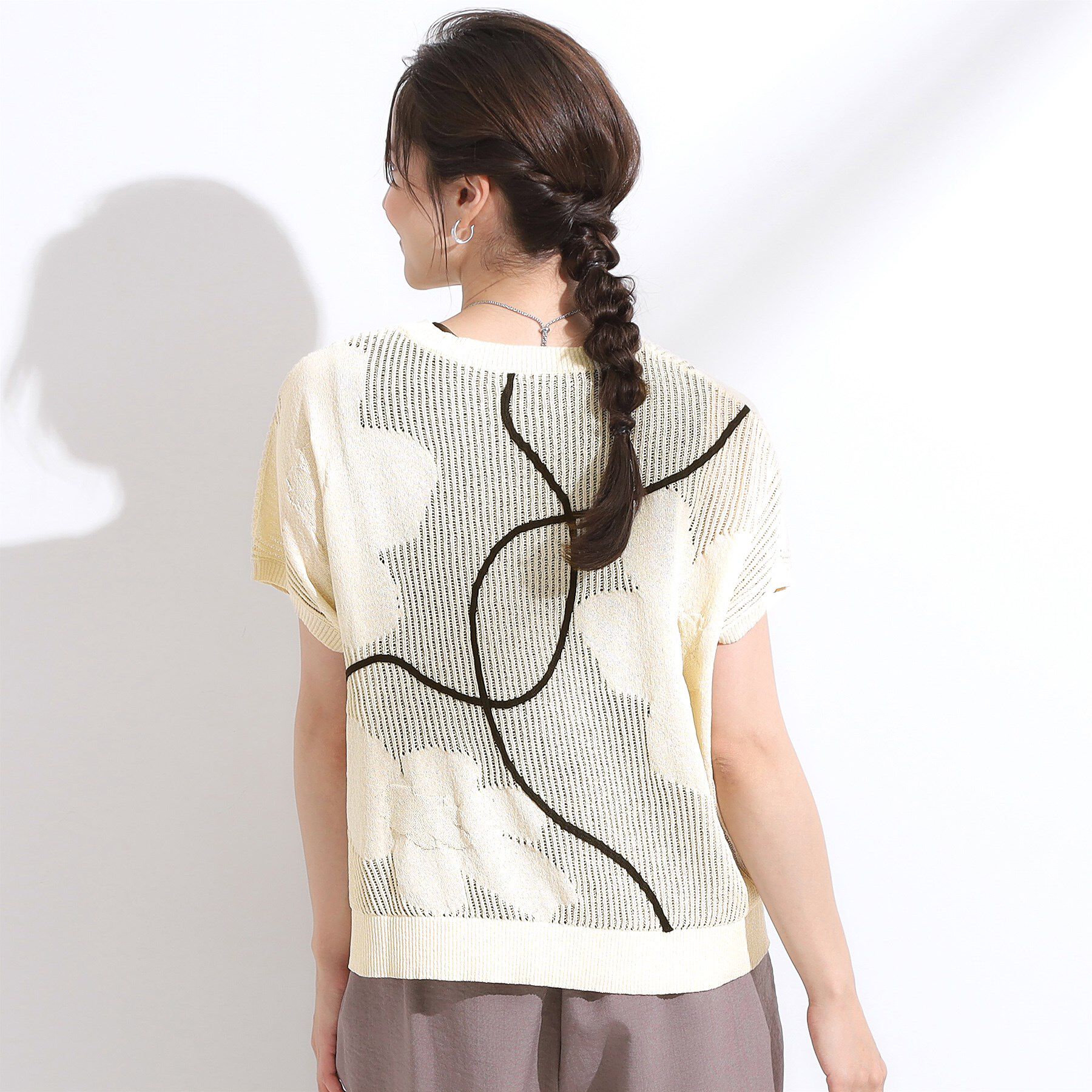 SHOO･LA･RUE「【S-LL】にょろにょろ刺繍 透かし編みニット」|ニット・セーター|