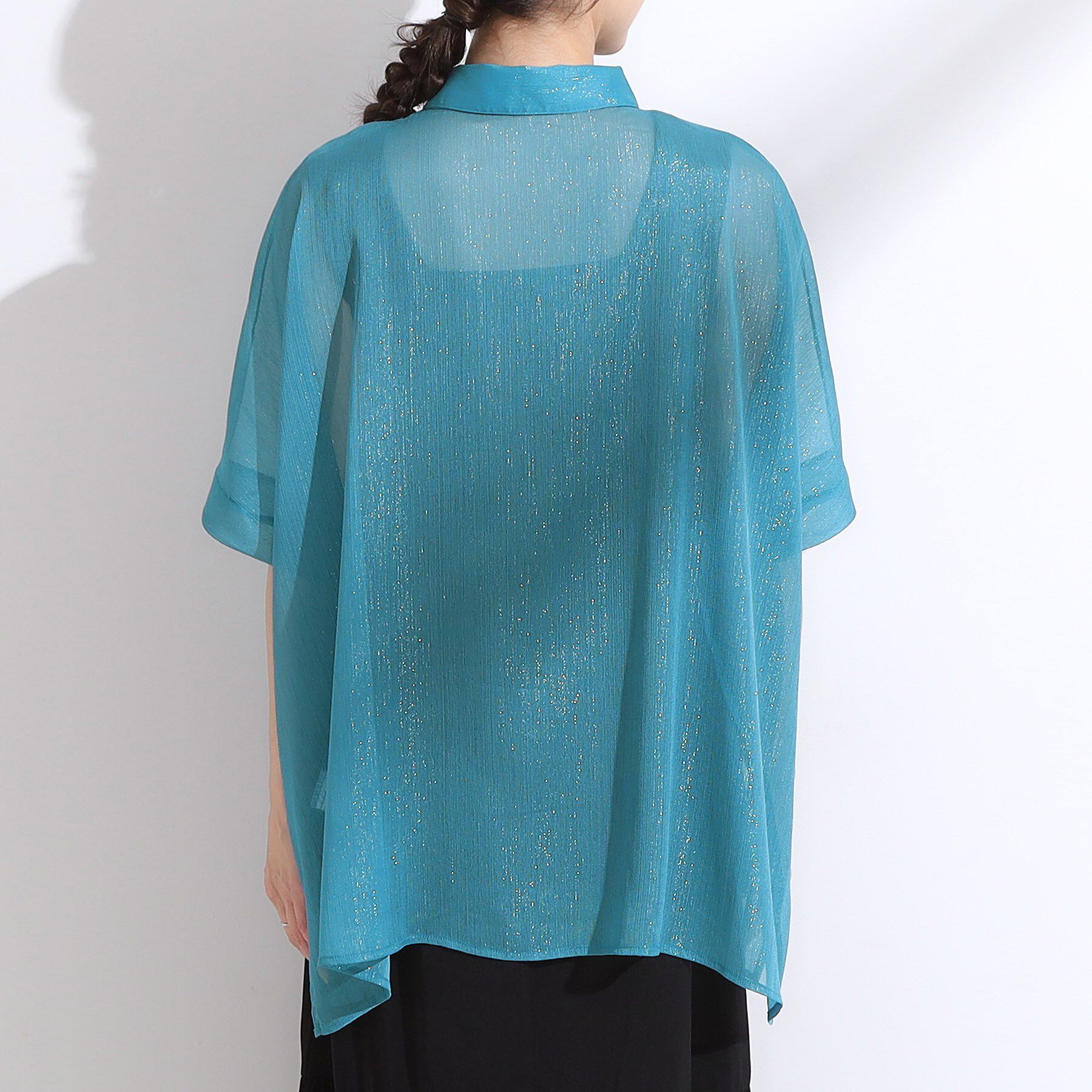 SHOO･LA･RUE「大人のシアー感 ラメが華やかな楊柳ポンチョシャツ」|シャツ・ブラウス|