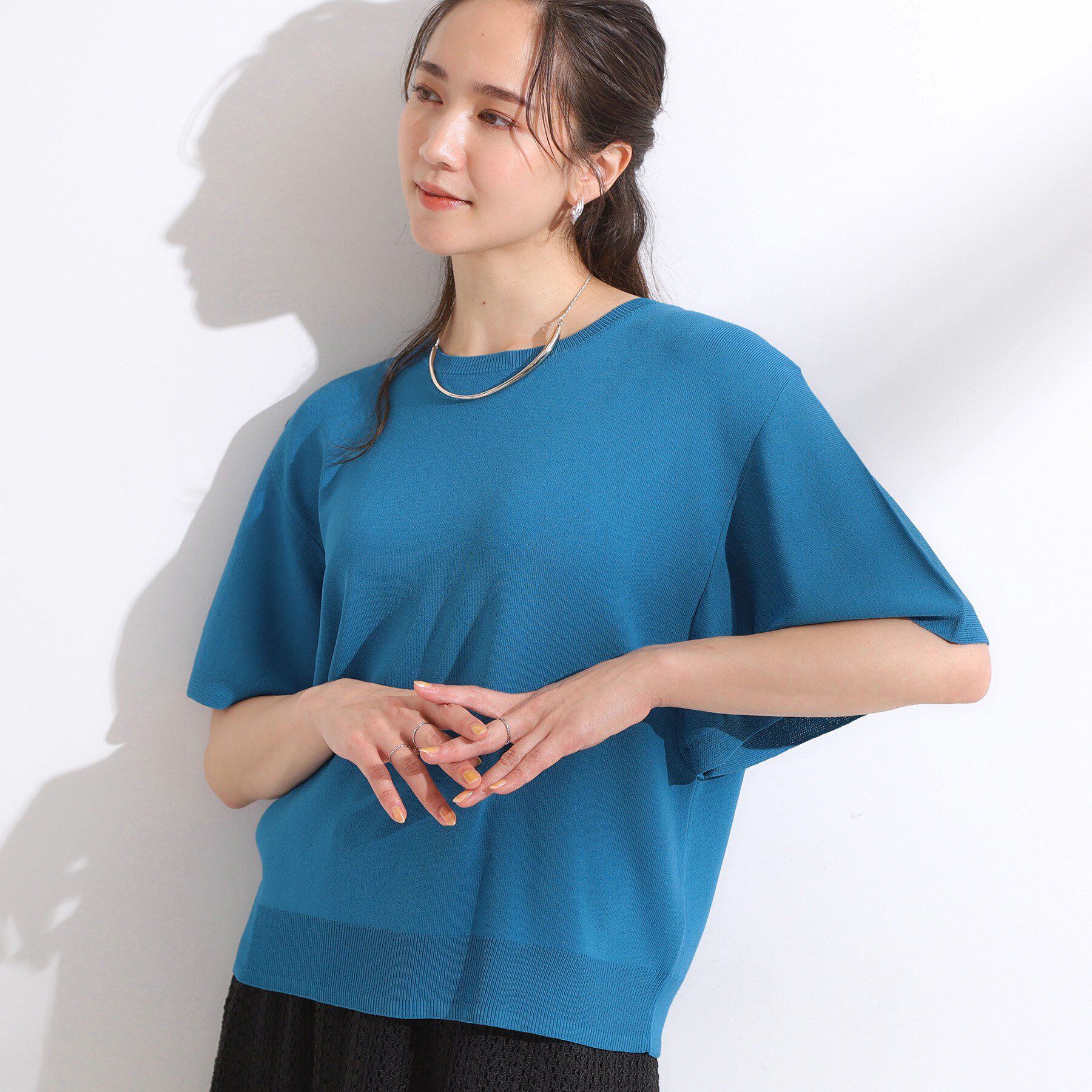 SHOO･LA･RUE「【S-LL】女性らしさ溢れる フレアスリーブニット」|ニット・セーター|ブルー(093)