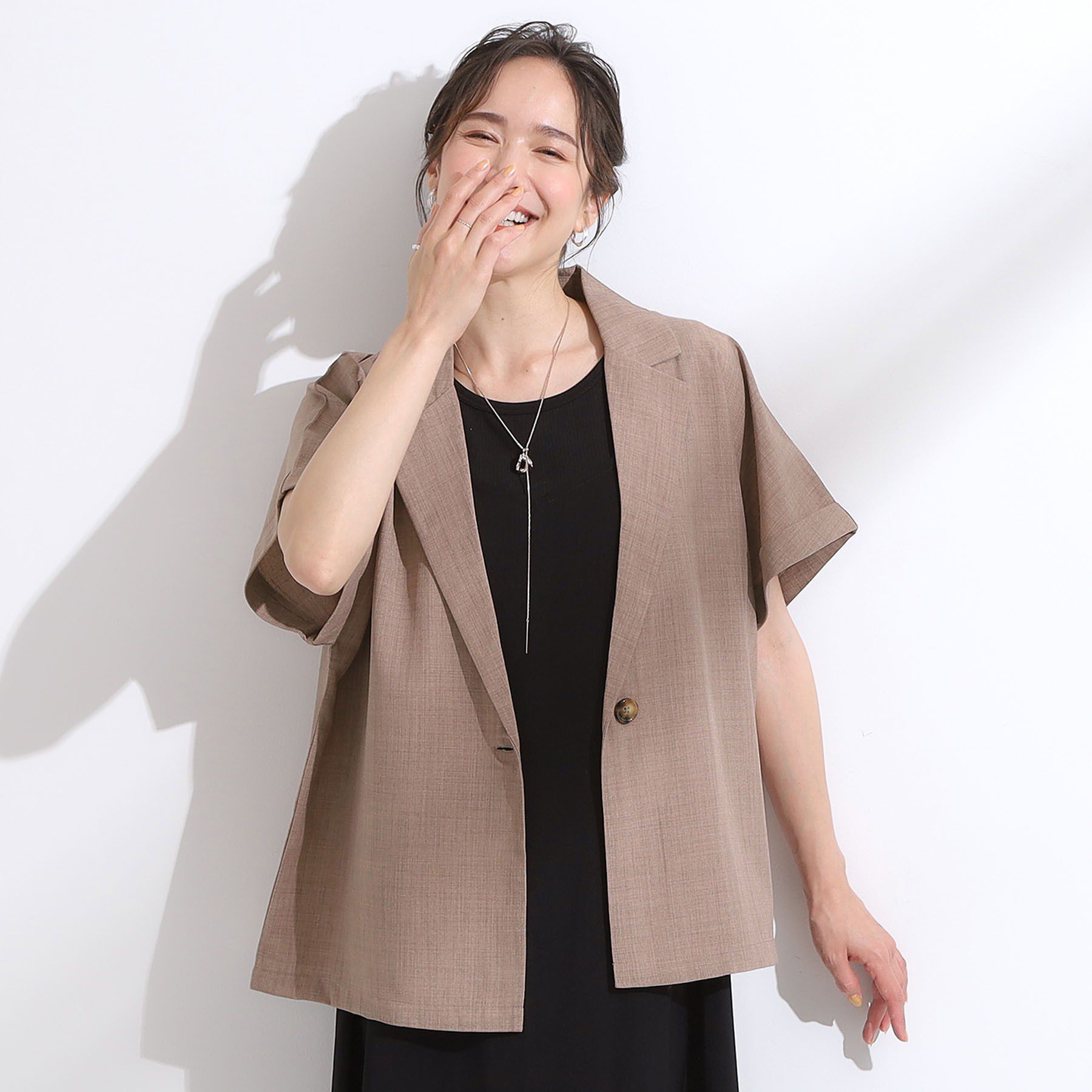 SHOO･LA･RUE「【S-LL】さらりと着たい大人のための 麻調半袖ジャケット」|テーラードジャケット|