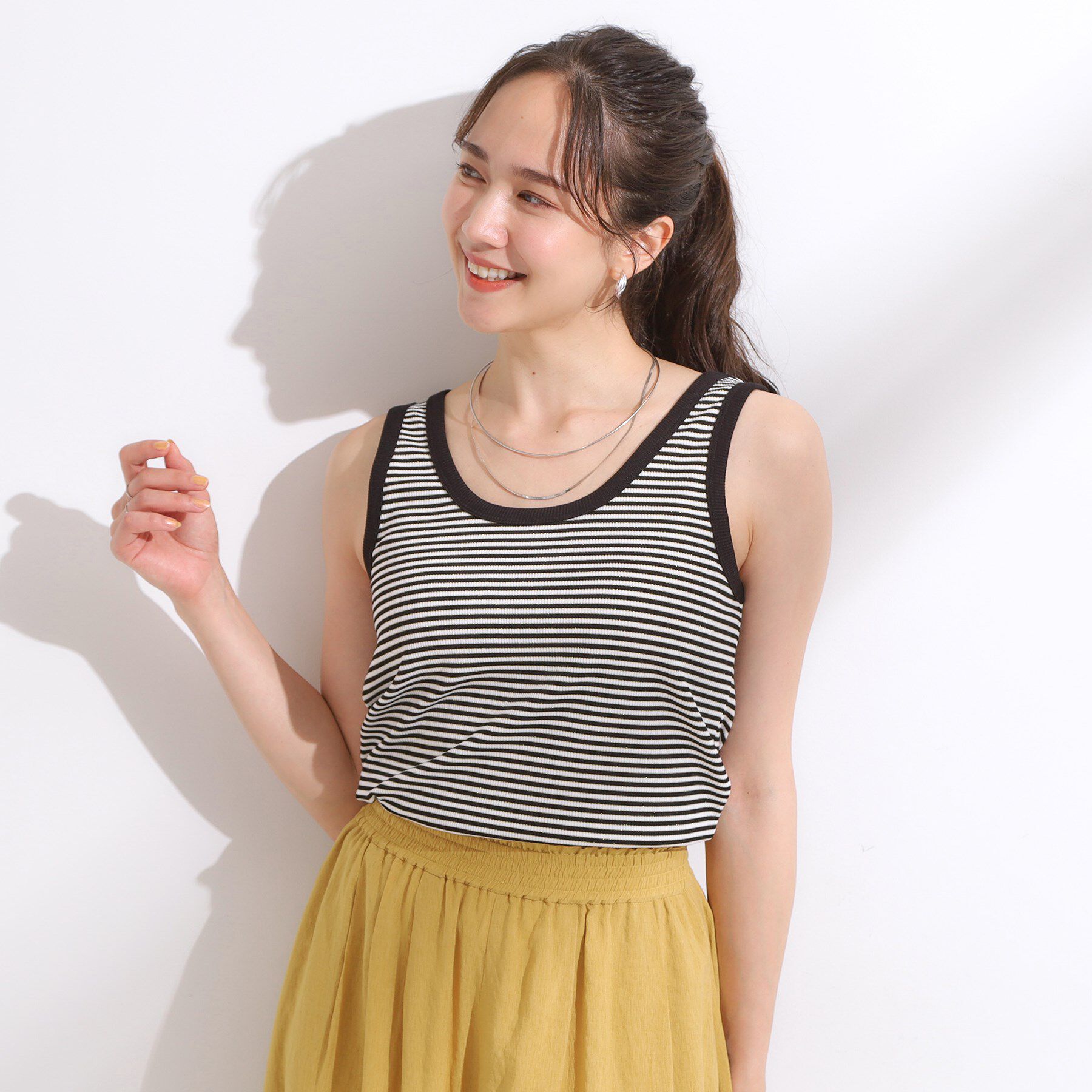 SHOO･LA･RUE「【洗える/S-LL】首元きれい テレコリブタンクトップ」|キャミソール|