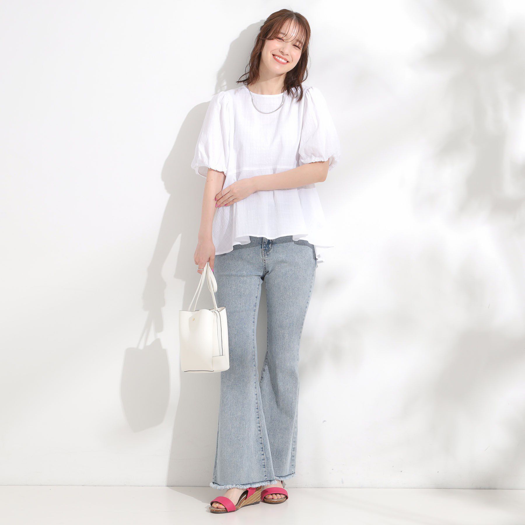 SHOO･LA･RUE「【S-LL】バルーン袖で大人可愛く ペプラムブラウス」|シャツ・ブラウス|