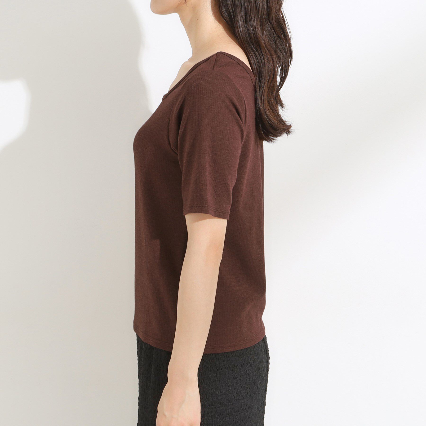 SHOO･LA･RUE「【S-LL/ひんやり/前後2WAY】シンプルだから使いやすい テレコTシャツ」|Tシャツ・カットソー|