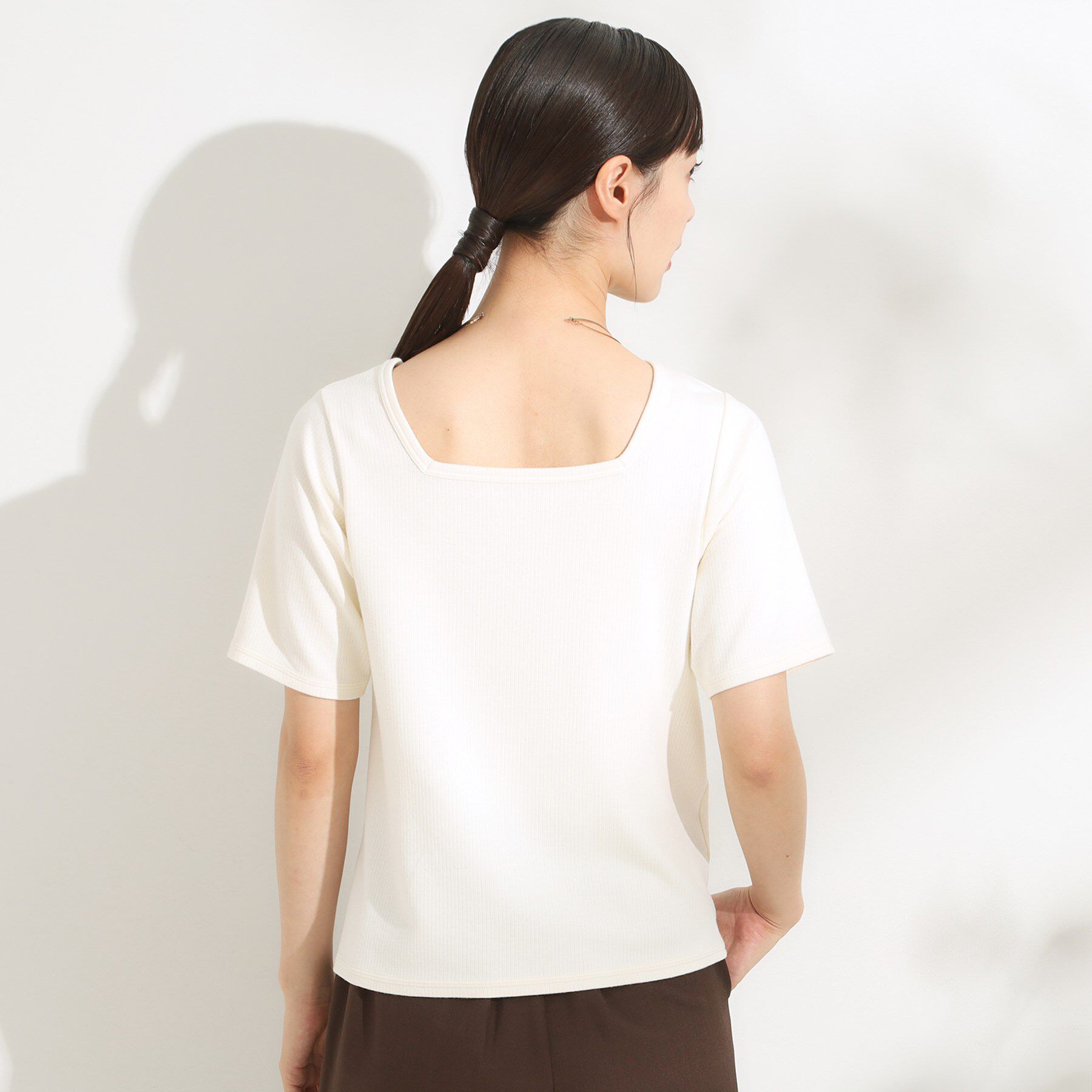 SHOO･LA･RUE「【S-LL/ひんやり/前後2WAY】シンプルだから使いやすい テレコTシャツ」|Tシャツ・カットソー|