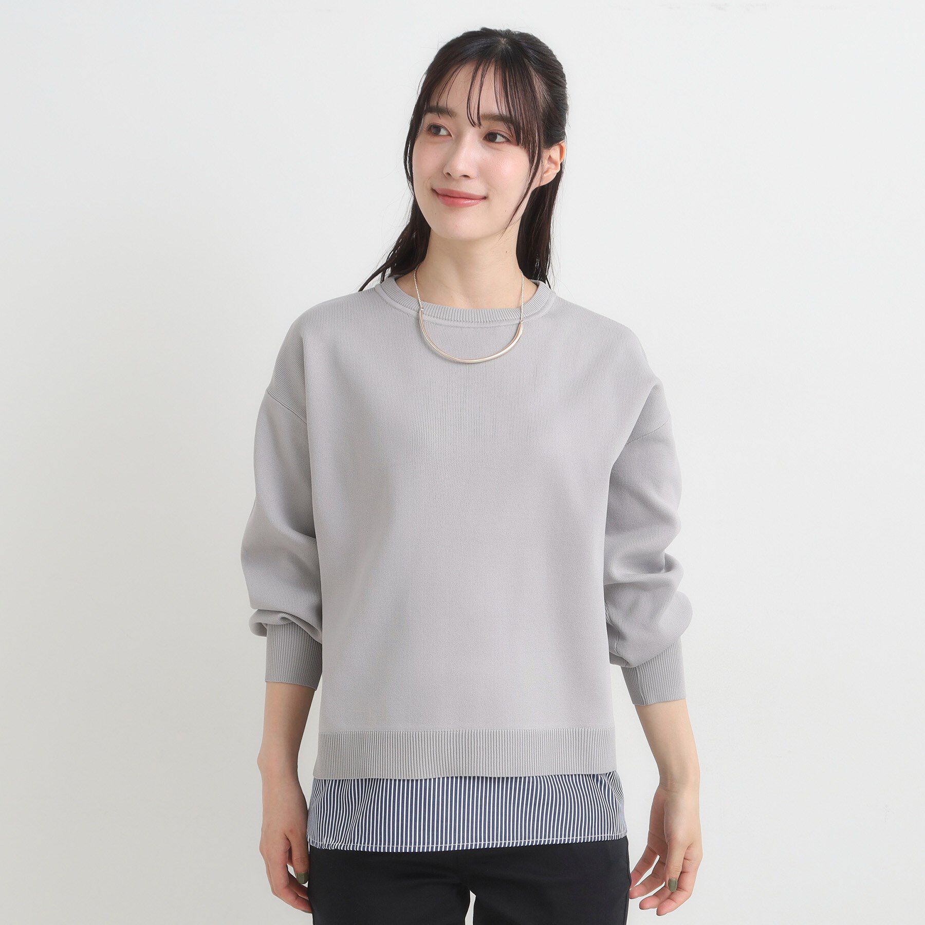 SHOO･LA･RUE「【S-LL/洗える】一枚で簡単こなれ見え スポンディッシュ 裾レイヤード風ニット【CIRCRIC】」|ニット・セーター|