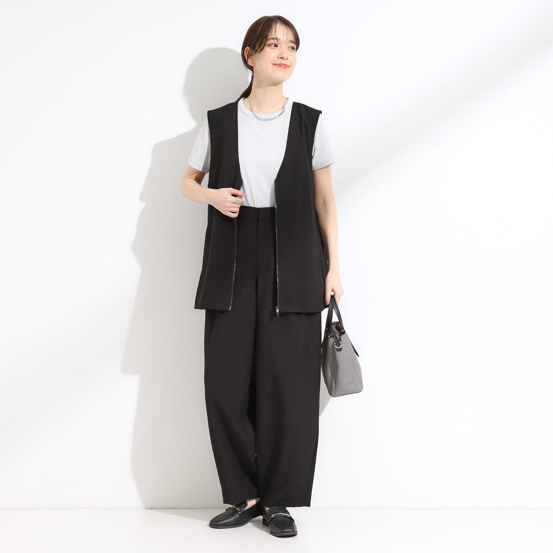 SHOO･LA･RUE「【セットアップ可】さらりと軽やかに ダブルジップ麻調ジレ」|ベスト・ジレ|