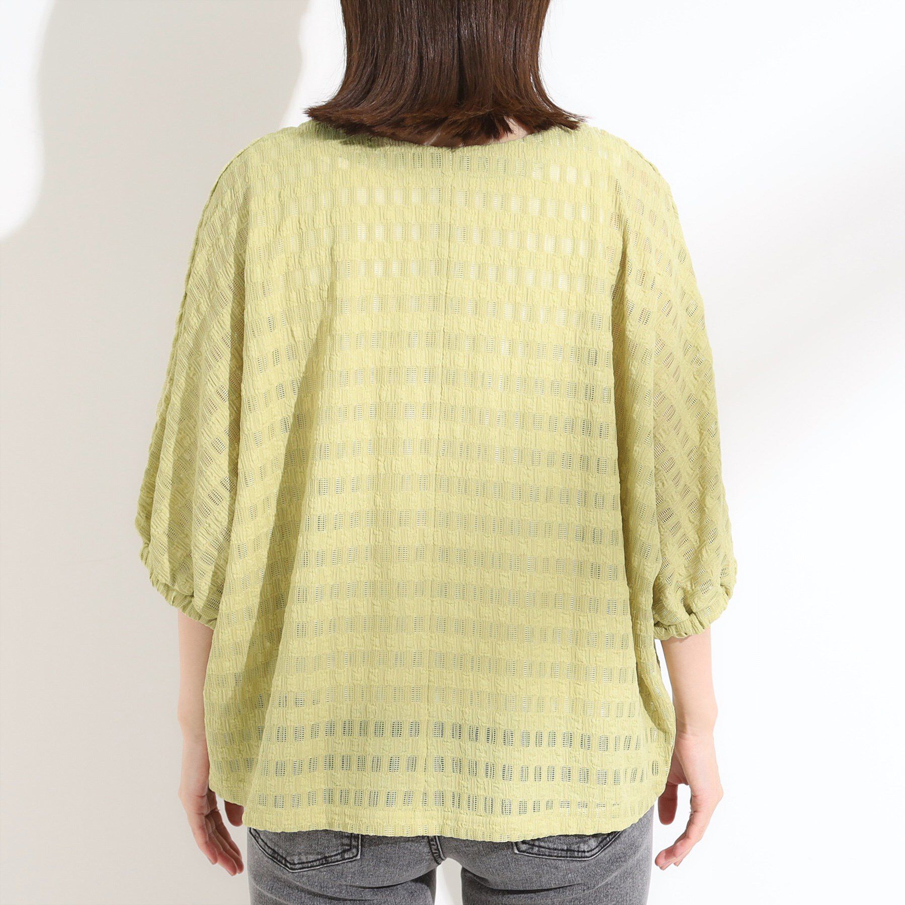 SHOO･LA･RUE「【S-LL】涼やかで好印象 シアーチェック ドルマントップス」|Tシャツ・カットソー|