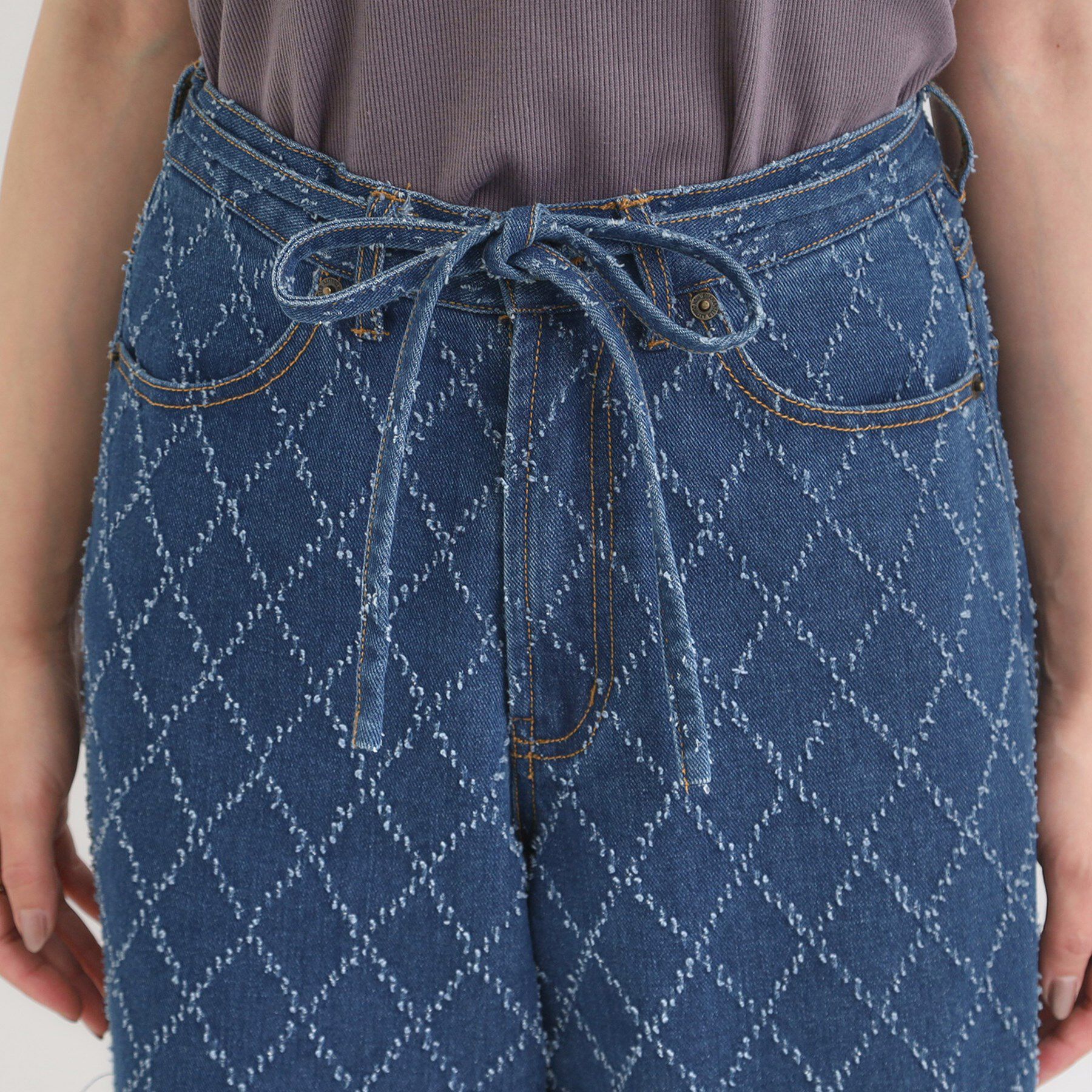 SHOO･LA･RUE「【S-LL】こなれ見え リボン付き アソートデニムワイドパンツ」|デニム|