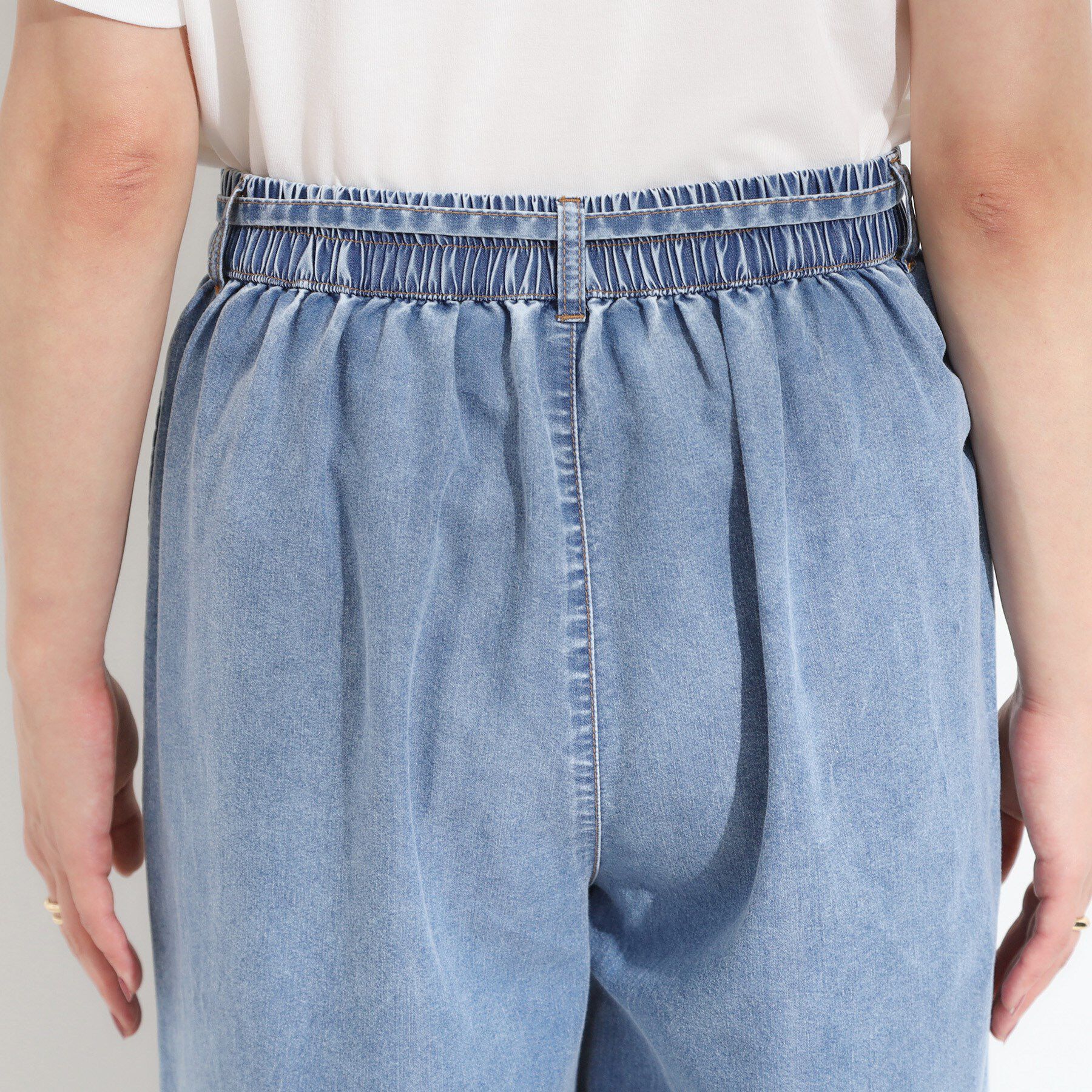 SHOO･LA･RUE「【セットアップ可/S-LL】リボン付き イージーワイドデニムパンツ」|デニム|