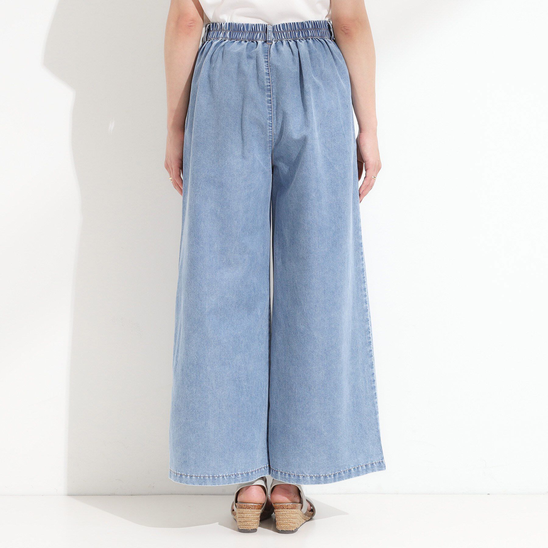 SHOO･LA･RUE「【セットアップ可/S-LL】リボン付き イージーワイドデニムパンツ」|デニム|