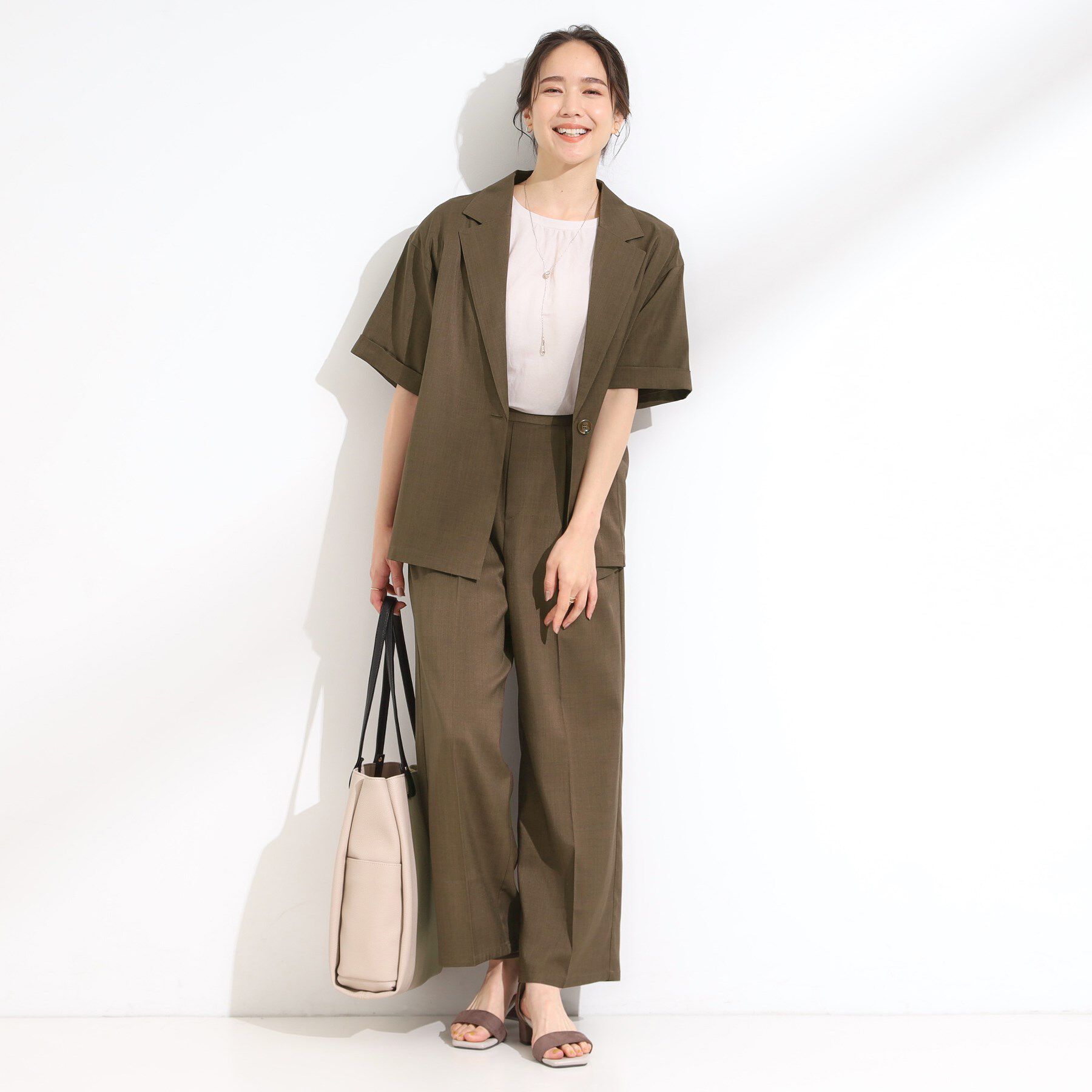 SHOO･LA･RUE「【S-LL/セットアップ可/洗濯後しわになりにくい】5分袖テーラードジャケット」|テーラードジャケット|