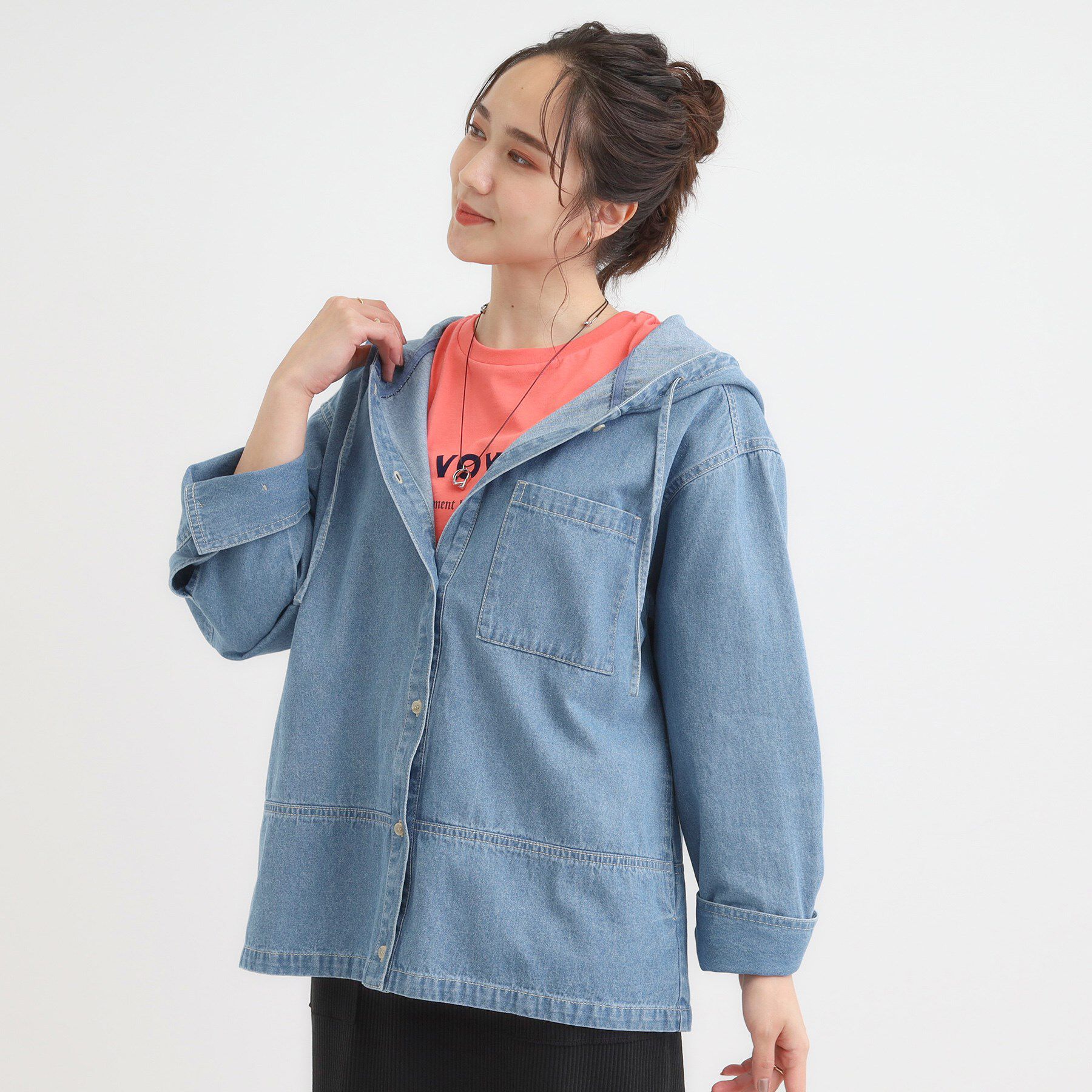 SHOO･LA･RUE「【S-LL】こなれ感ある着こなしに デニムフーディーブルゾン」|デニムジャケット|