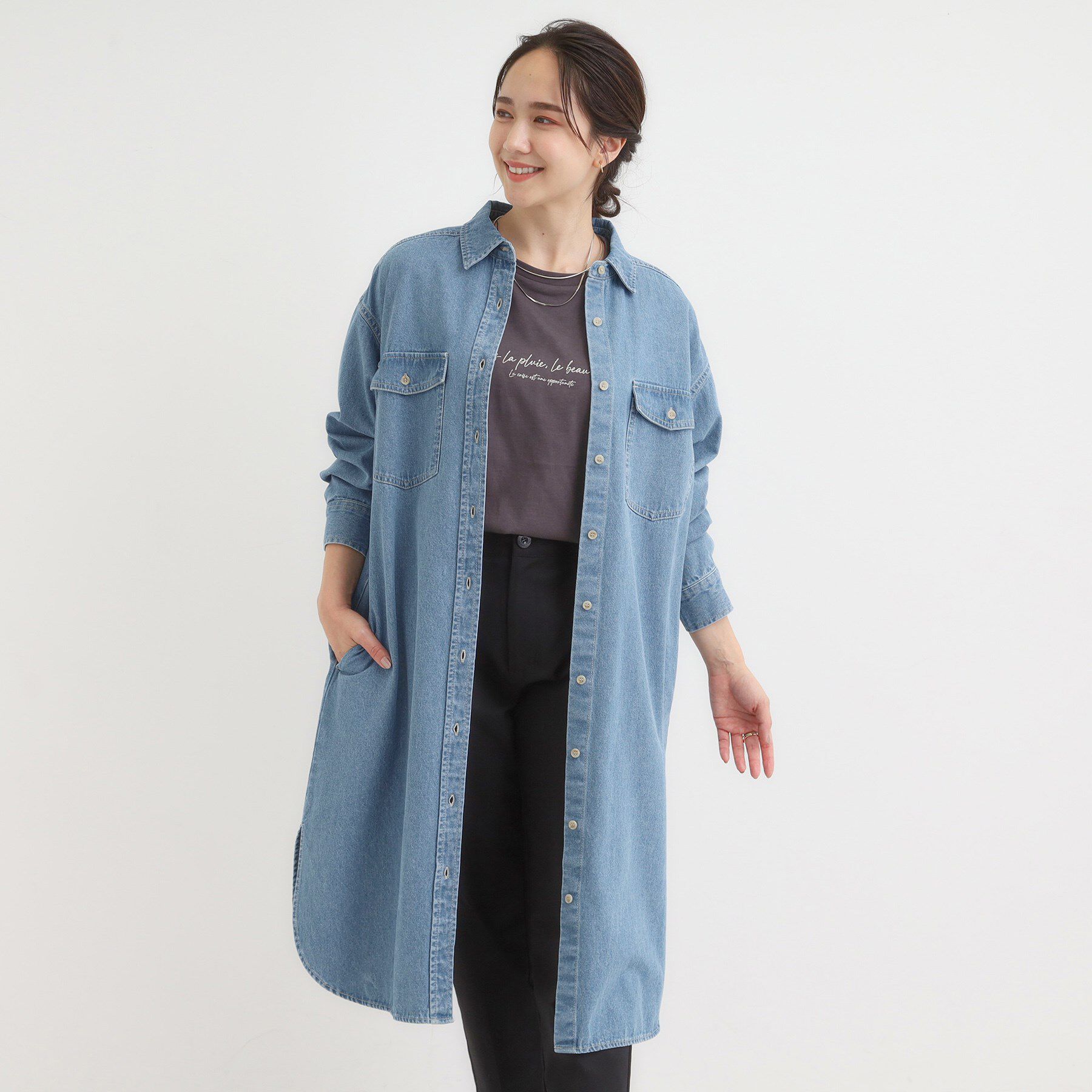SHOO･LA･RUE「【S-LL】ロングシーズン活躍 デニムシャツワンピース」|ワンピース|