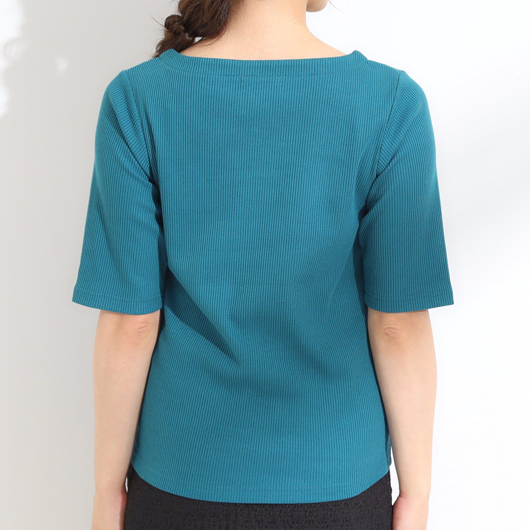 SHOO･LA･RUE「【S-LL】女性らしさ漂うハートネック テレコ5分袖トップス」|Tシャツ・カットソー|