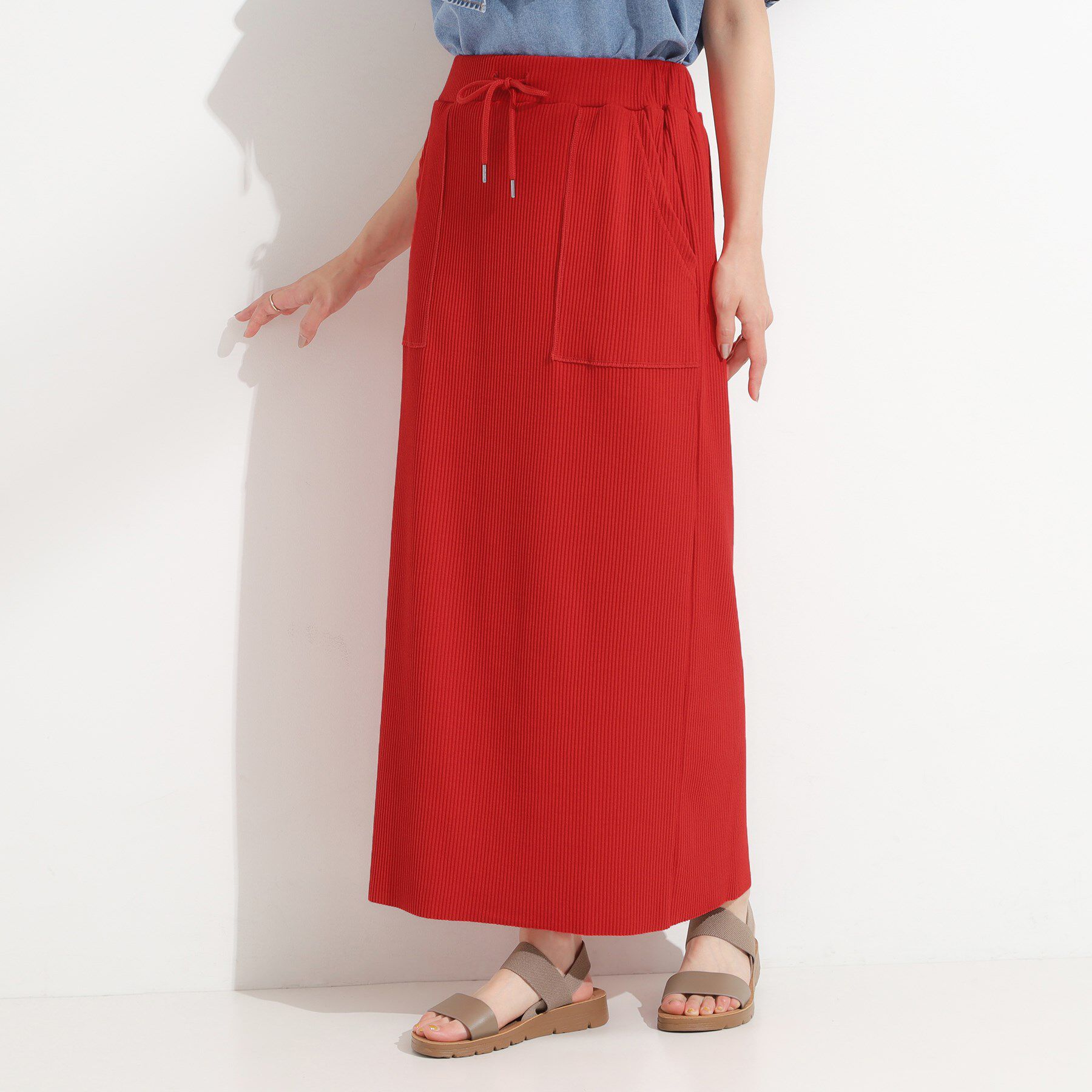 SHOO･LA･RUE「【セルフカット可/吸水速乾/抗菌防臭】着回ししやすい カットリブナロースカート」|スカート|