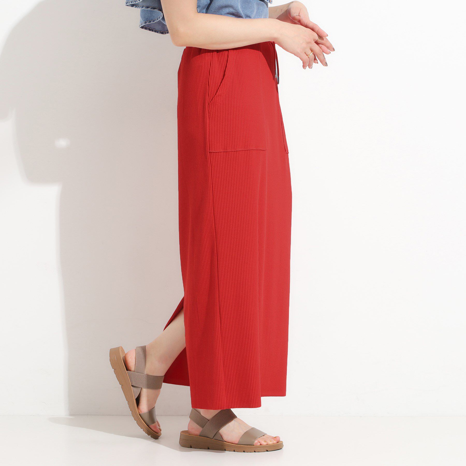 SHOO･LA･RUE「【セルフカット可/吸水速乾/抗菌防臭】着回ししやすい カットリブナロースカート」|スカート|