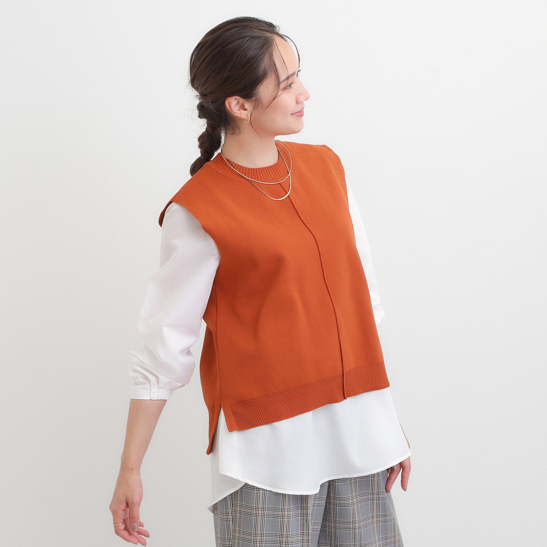 SHOO･LA･RUE「【S-LL/2点セット】着回し自在 ニットベスト＋フレアブラウス」|ニット・セーター|