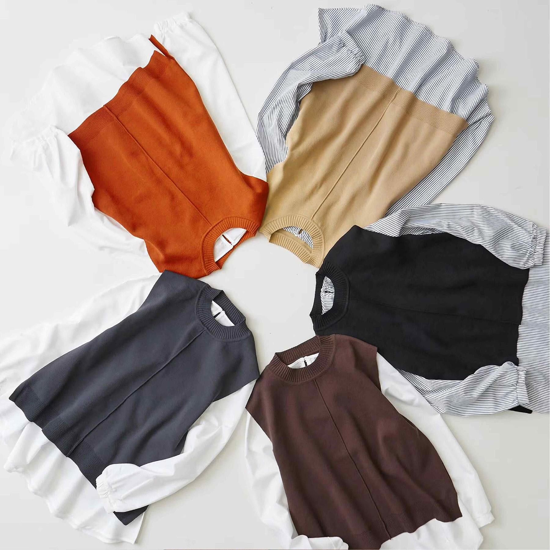 SHOO･LA･RUE「【S-LL/2点セット】着回し自在 ニットベスト＋フレアブラウス」|ニット・セーター|