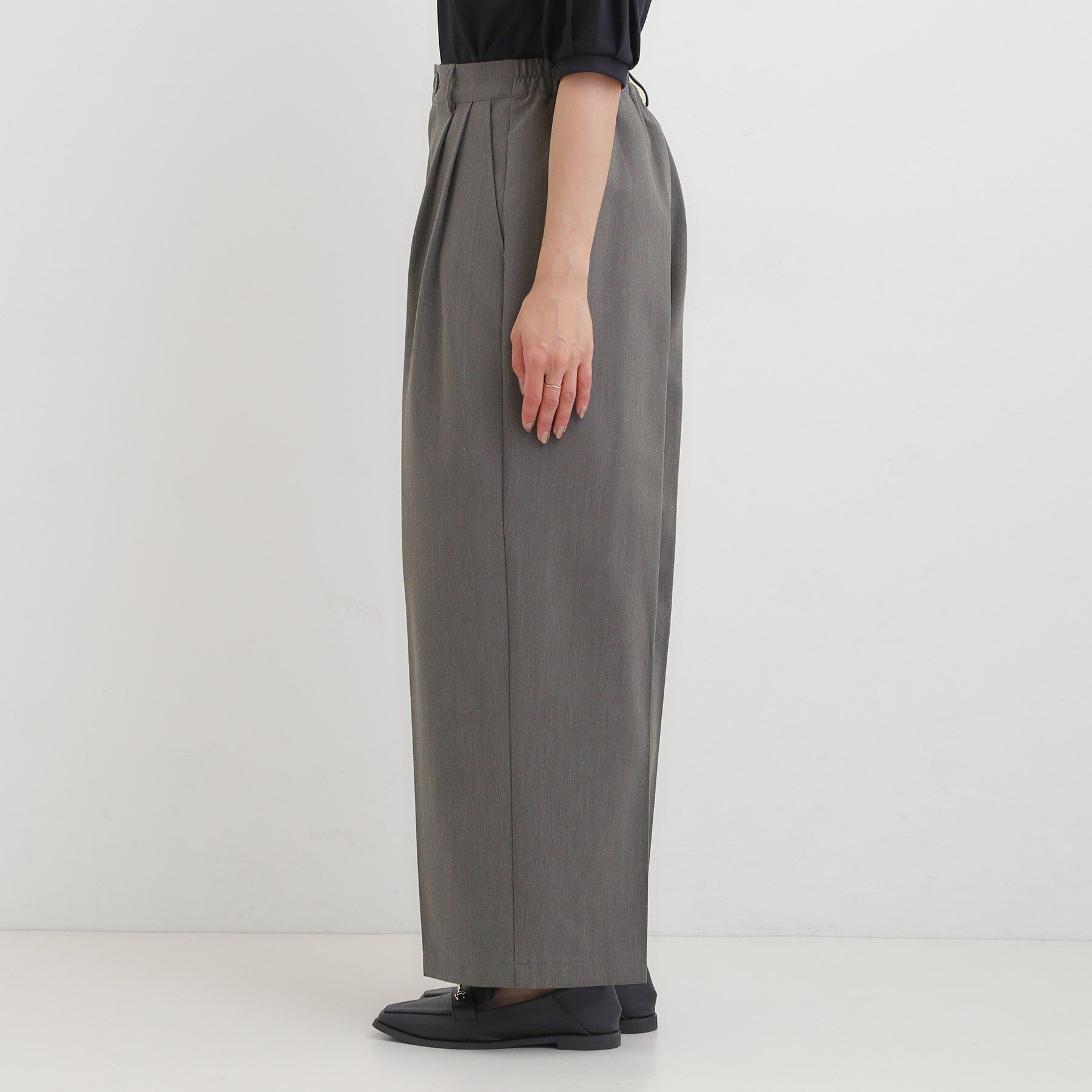 SHOO･LA･RUE「【洗濯機可/S-LL】すっきり上品きれい見え タックワイドパンツ」|その他|