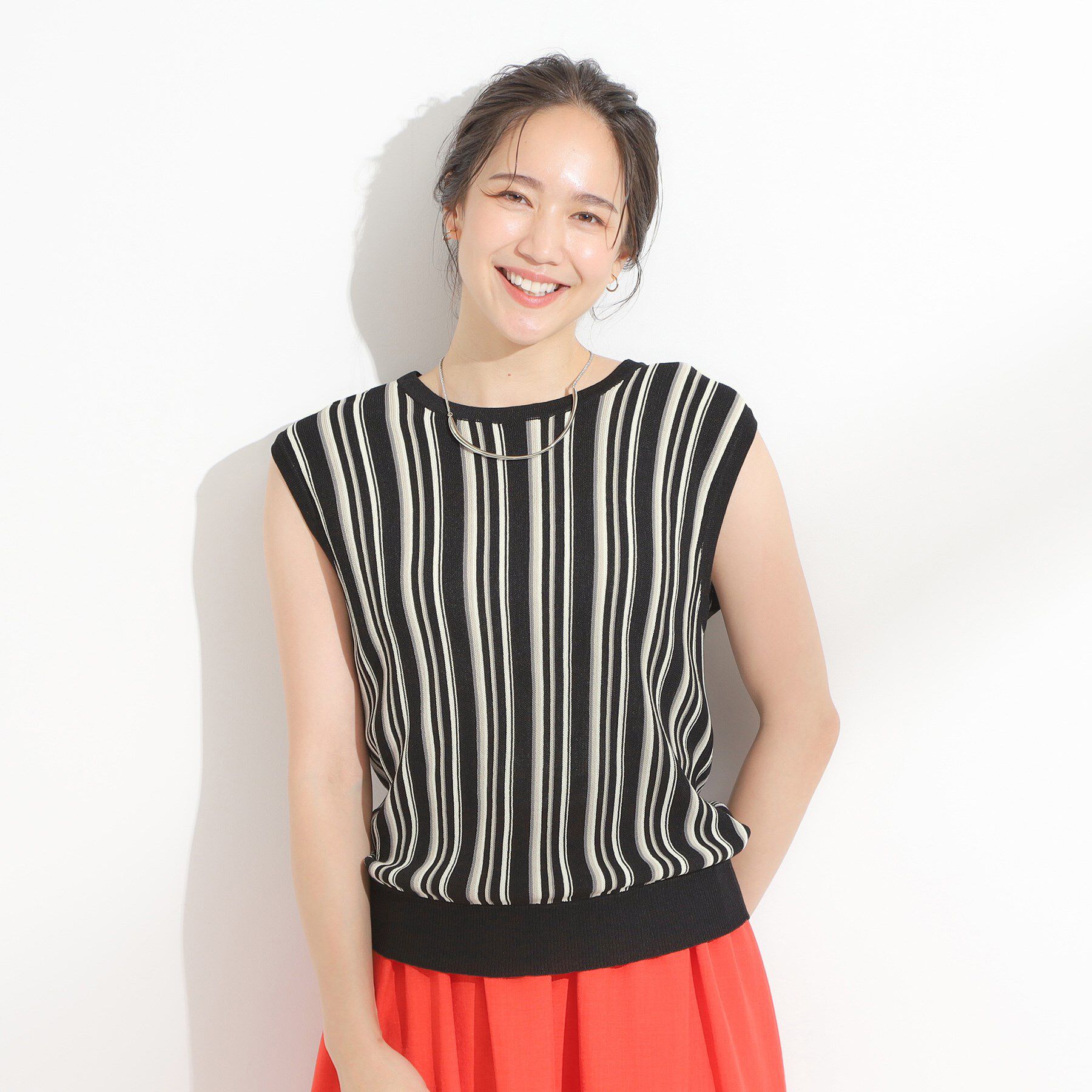 SHOO･LA･RUE「【洗える】マルチストライプが印象的 ノースリーブニット」|ニット・セーター|