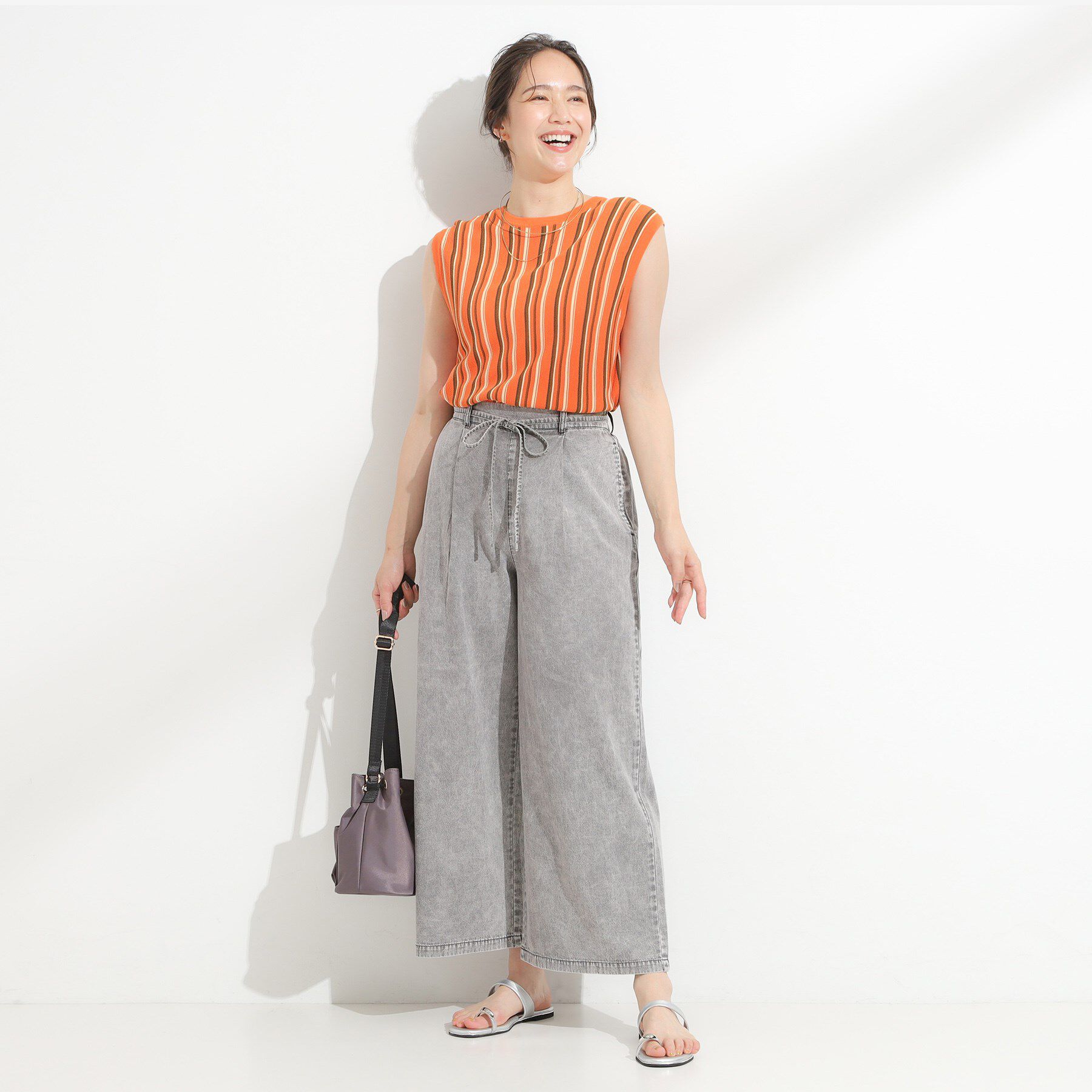 SHOO･LA･RUE「【洗える】マルチストライプが印象的 ノースリーブニット」|ニット・セーター|