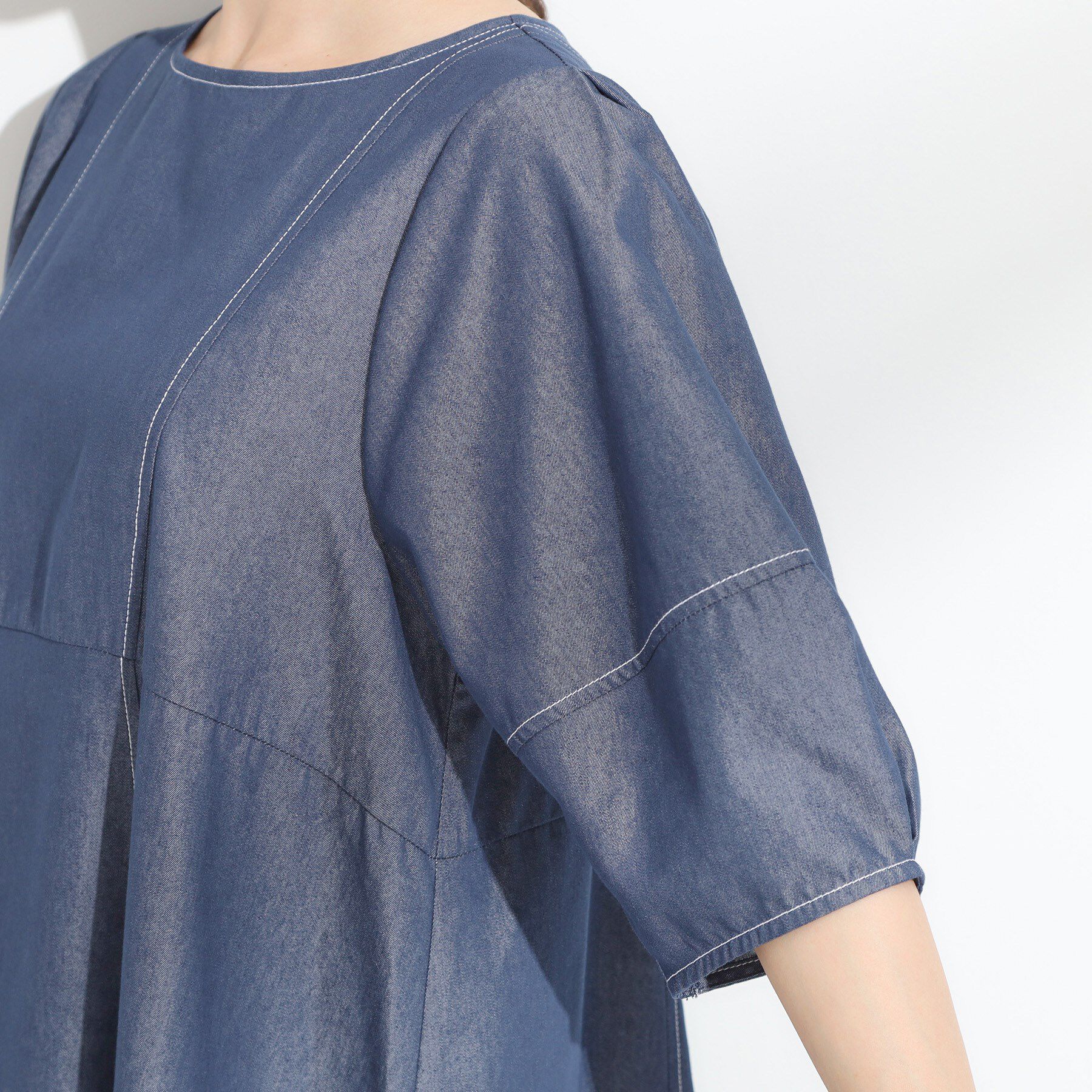 SHOO･LA･RUE「【S-LL】配色ステッチがアクセント デニムワンピース」|ワンピース|