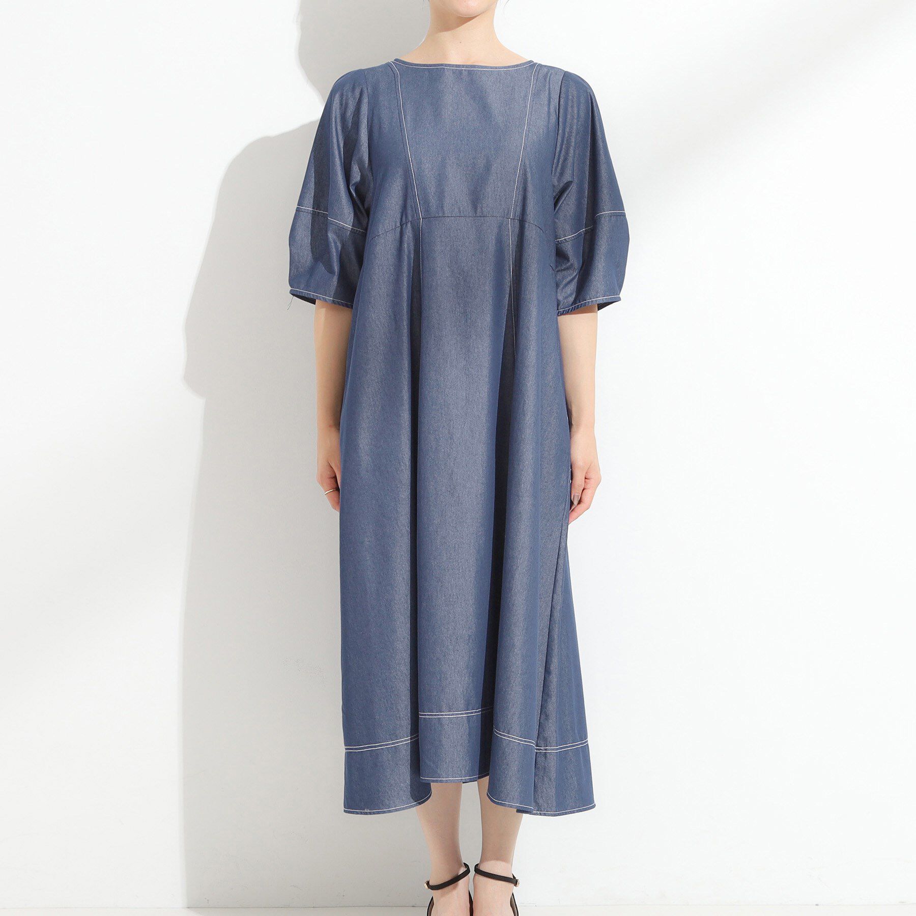 SHOO･LA･RUE「【S-LL】配色ステッチがアクセント デニムワンピース」|ワンピース|